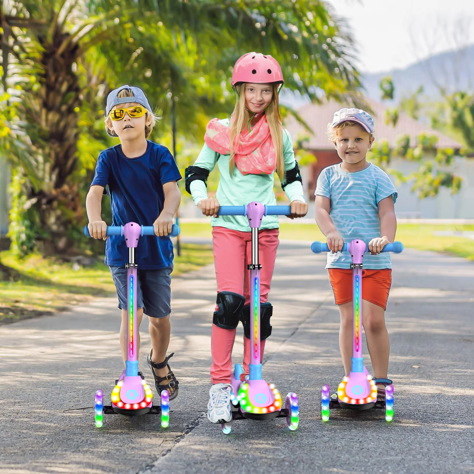 Reliable Scooter with LED, Lightweight, Foldable - Plastic, Rubber, Aluminum Purple Model B6F283