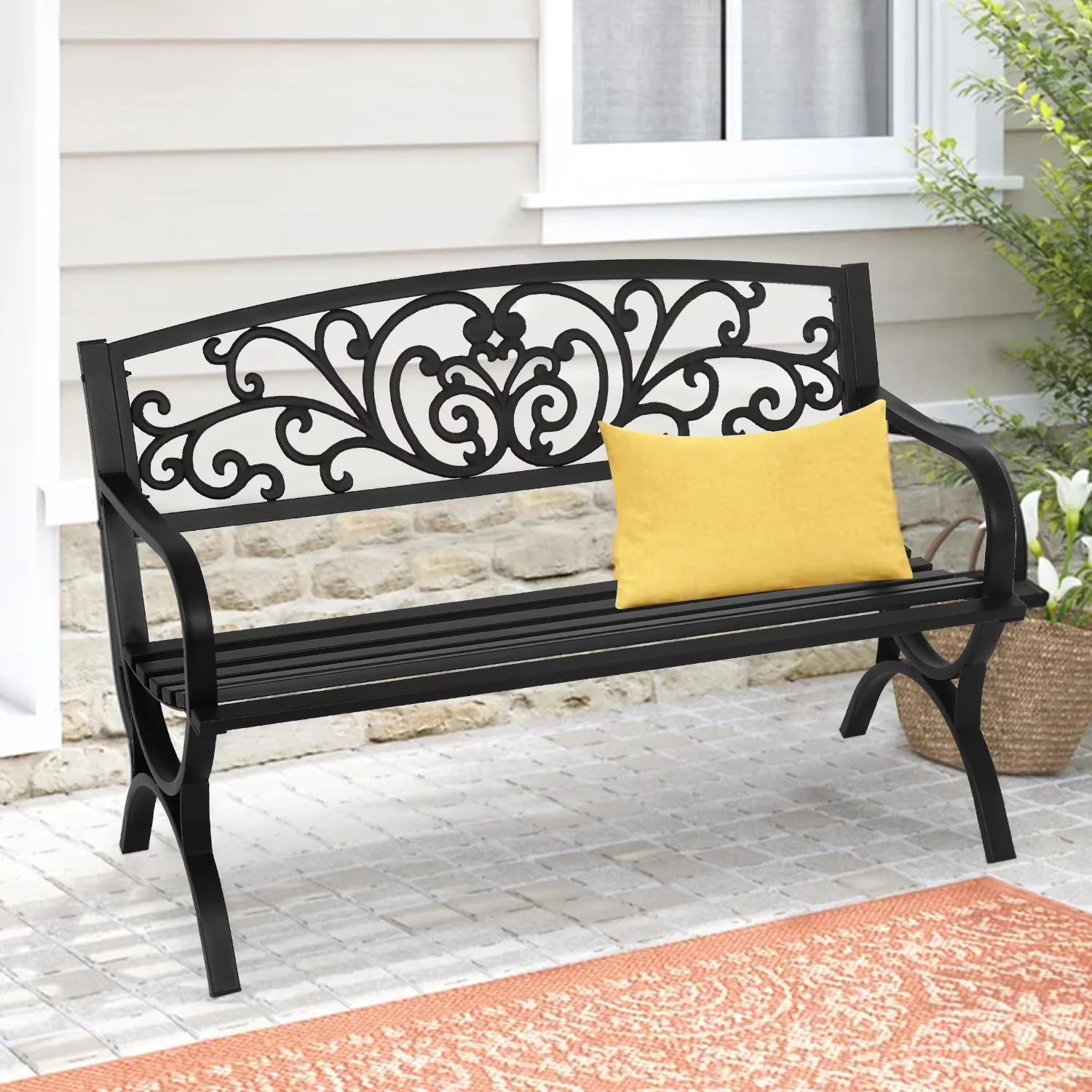 Patio Chair Sleek with Waterproof, Armrests - Steel Black 50 - Heavy Duty Model 1912F8