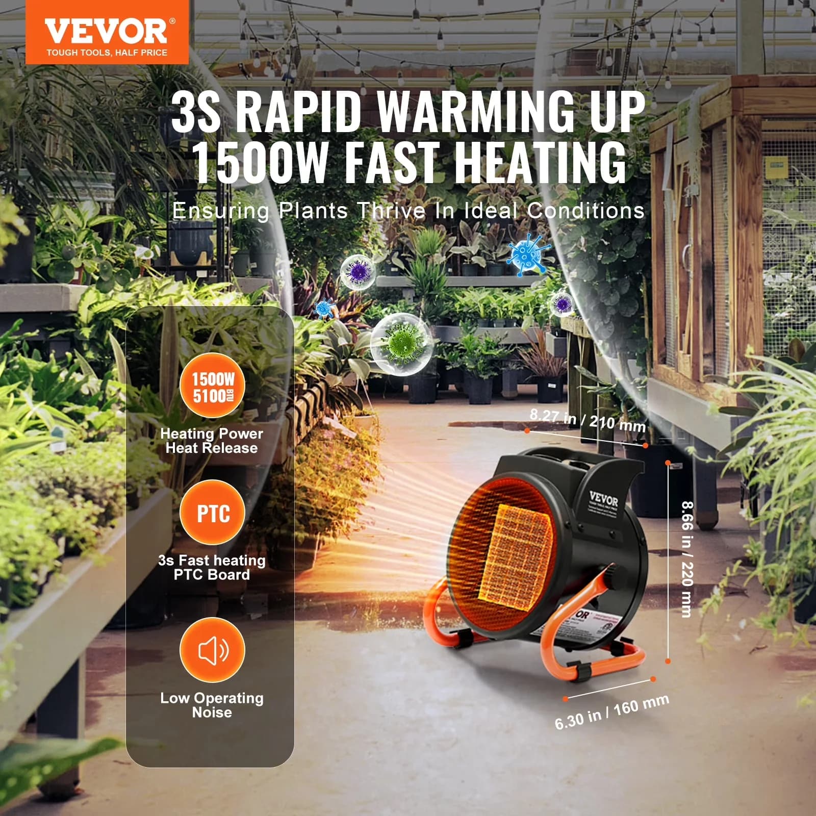Versatile Portable And Electric Space Heater with 1500W, Fan, 3-Speed Setting Small Grow Tent - Black Model 17B76B