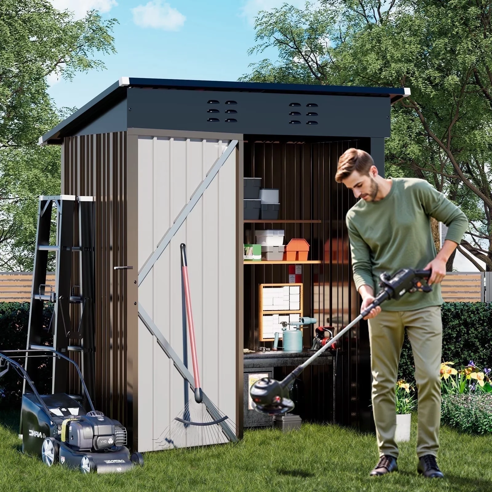 Quality Shed with Lockable Door, Metal 5 x 3 ft. Outdoor Storage - Brown Metal Model 8C1F1B