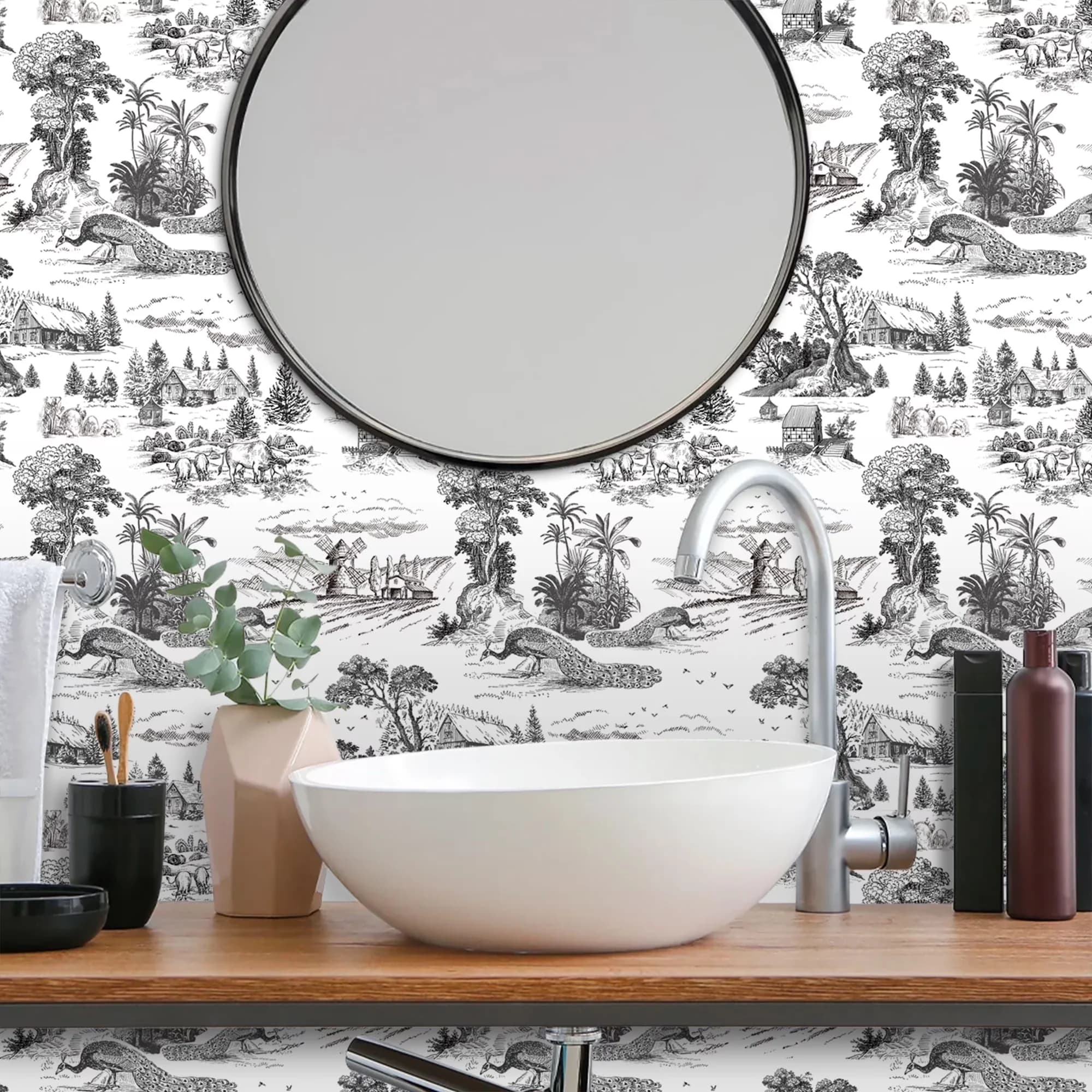 Classic Wallpaper Wall Decals Wall Covering with Removable - Black Pvc for Living Room, Kitchen Model 13B0A2