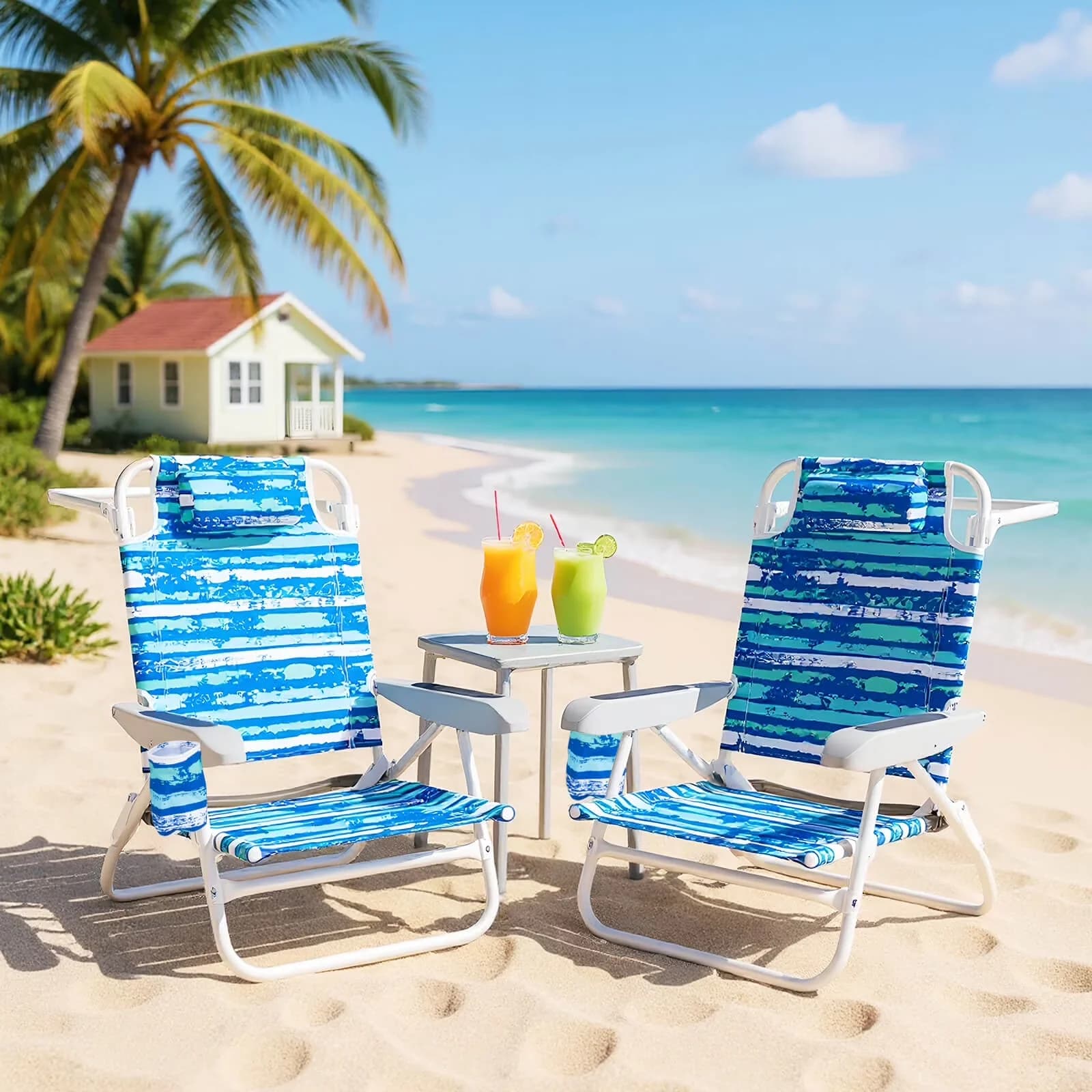 Versatile Beach Chair with Rust Resistant, Waterproof, Folding - Blue 2 Pack Model BCC6F1