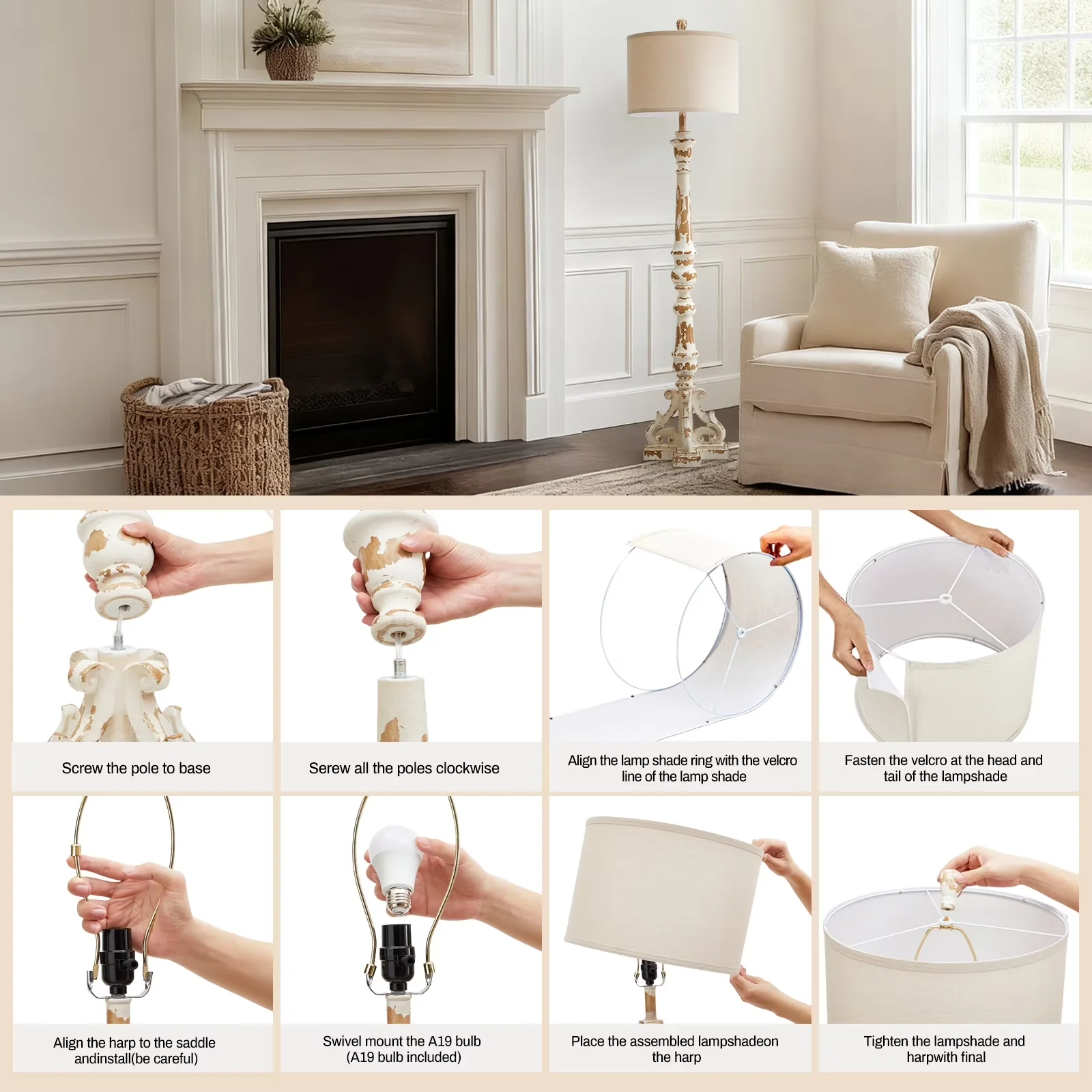 Modern Floor Lamp with LED, Energy Efficient, Standard Lamps - Metal, Resin White Model D8E702