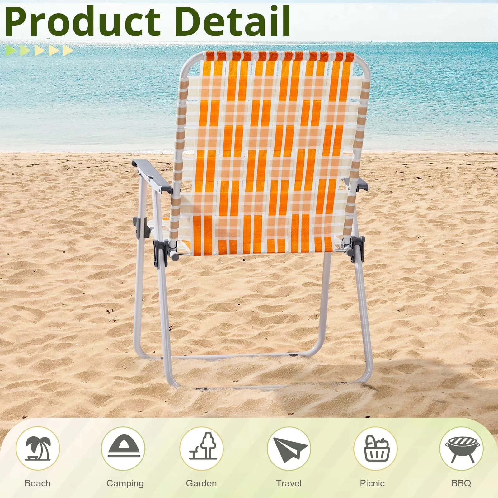 Beach Chair Durable with Stain Resistant, Set of 2 Folding Chairs - Orange Model AAE5F1