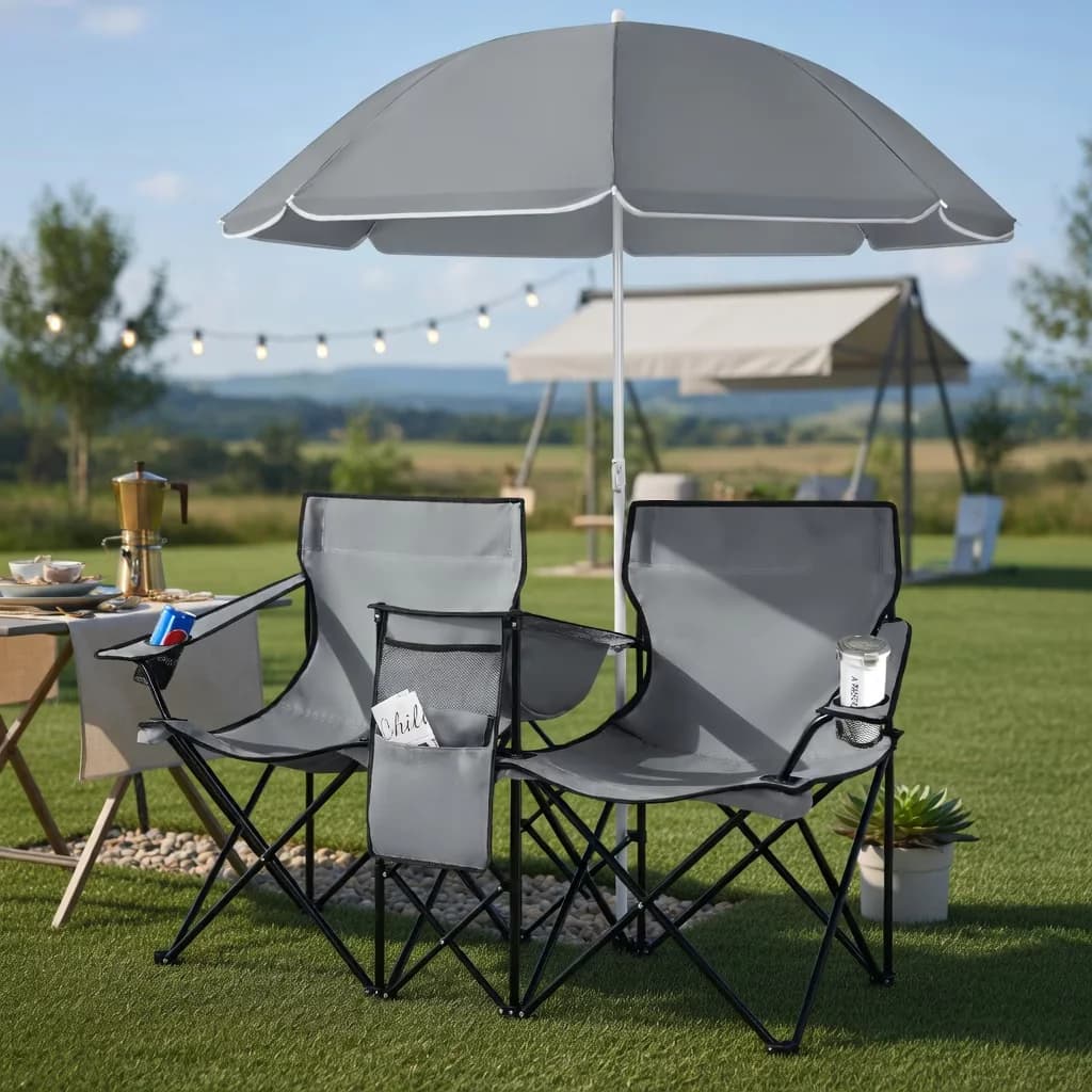 Beach Chair Premium with Gray, Color:Black/Blue/Gray, Umbrella - Gray Portable Model E25E2D