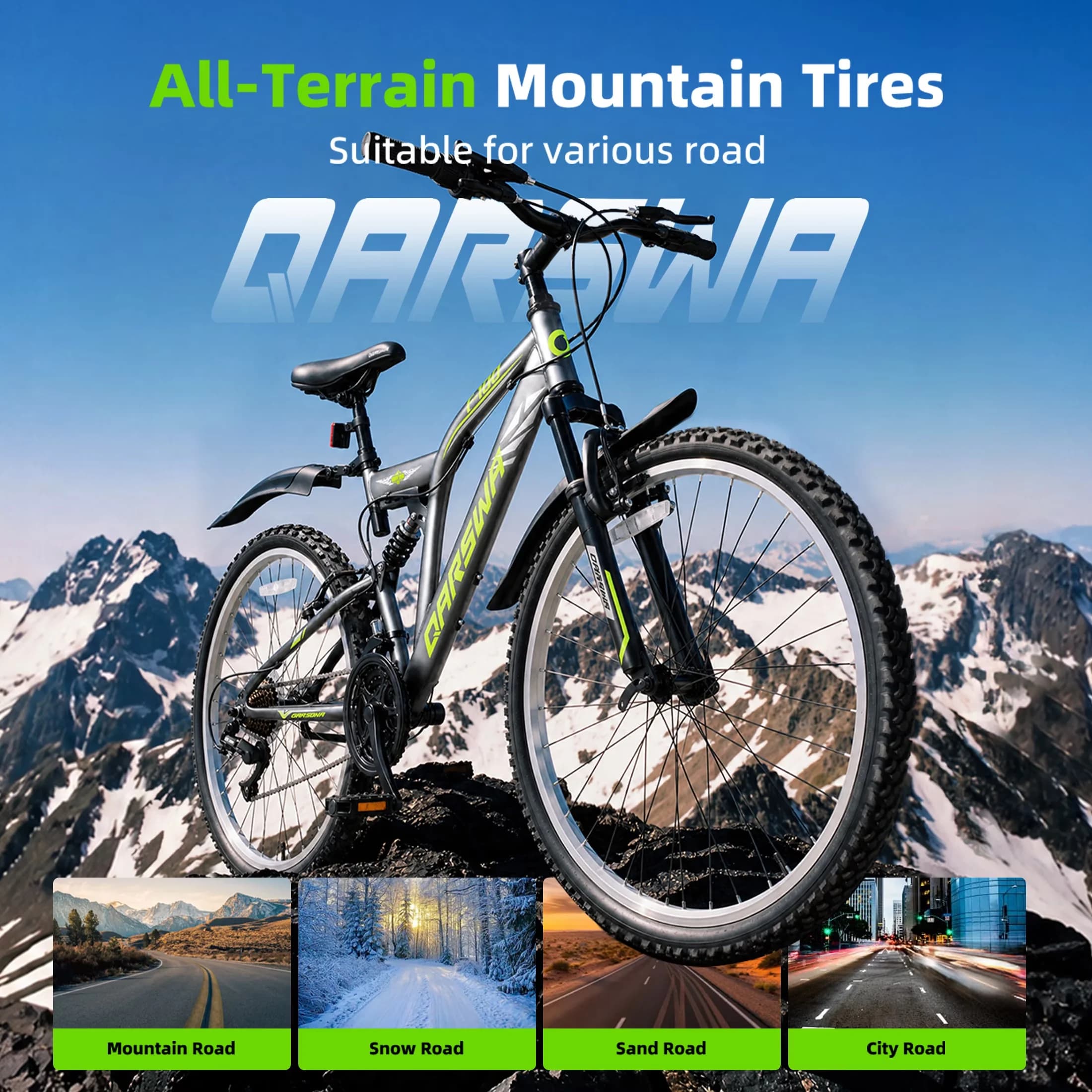 Durable Mountain Bike with 21 Speed Full Suspension Bicycle, 24 in - Gray Model 851AF7