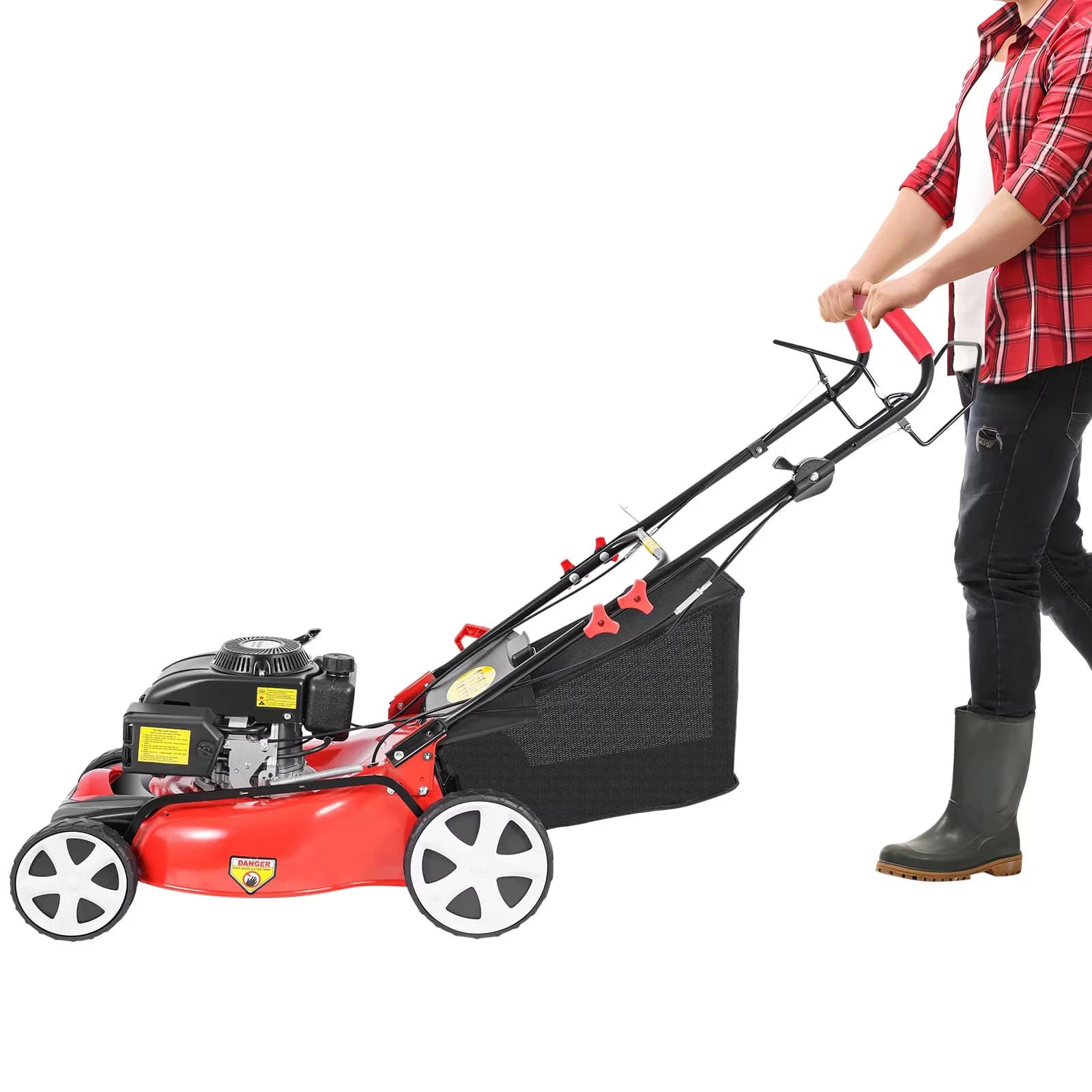Durable Push Mower with Adjustable Cutting Height, Mulching - Black 5HP Model 910AFE