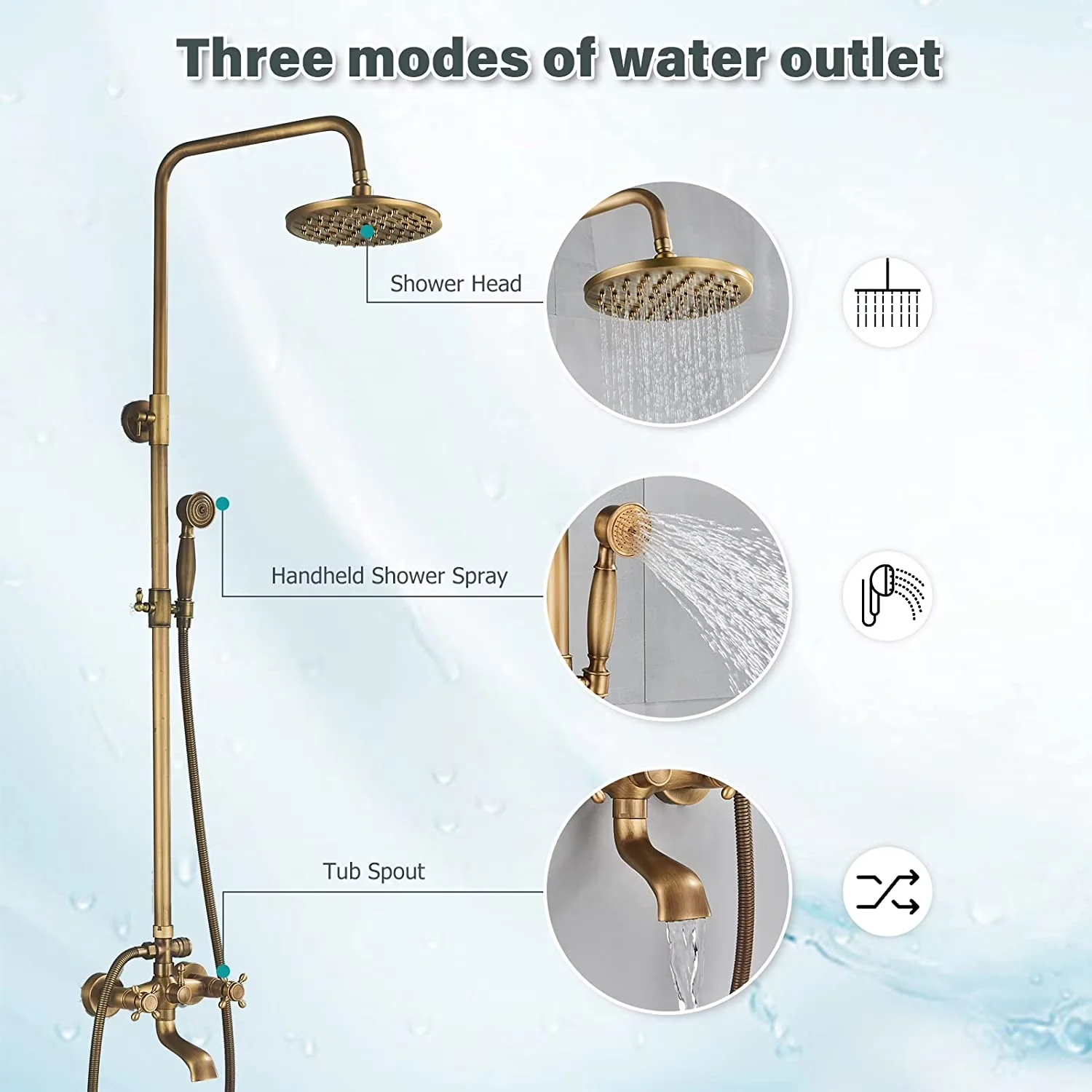 Durable Bathroom Renovation with Adjustable, Handheld - Gold Brass, Stainless Steel Model E3AB4D