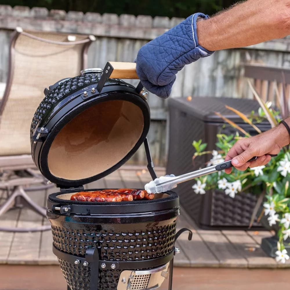 Stylish Smoker with Heat Thermometer, 90 Sq In Cooking Space, Ash & Ember 10" Kamado Grill Kit - Ceramic Model 9C9864