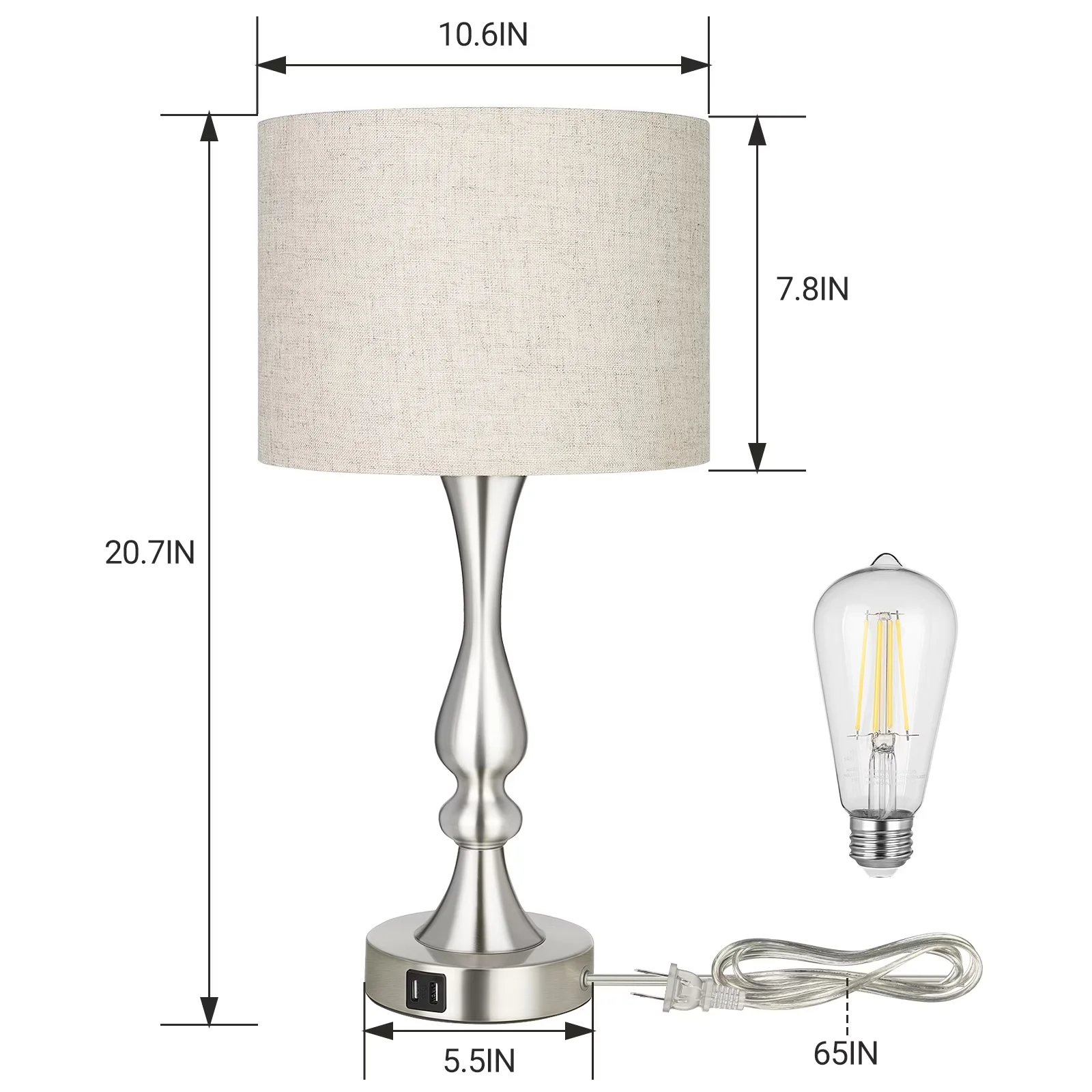 Essential Lamp with LED, Modern, Dimmable - Silver Metal E26 for Everyday Use Model 54DD38