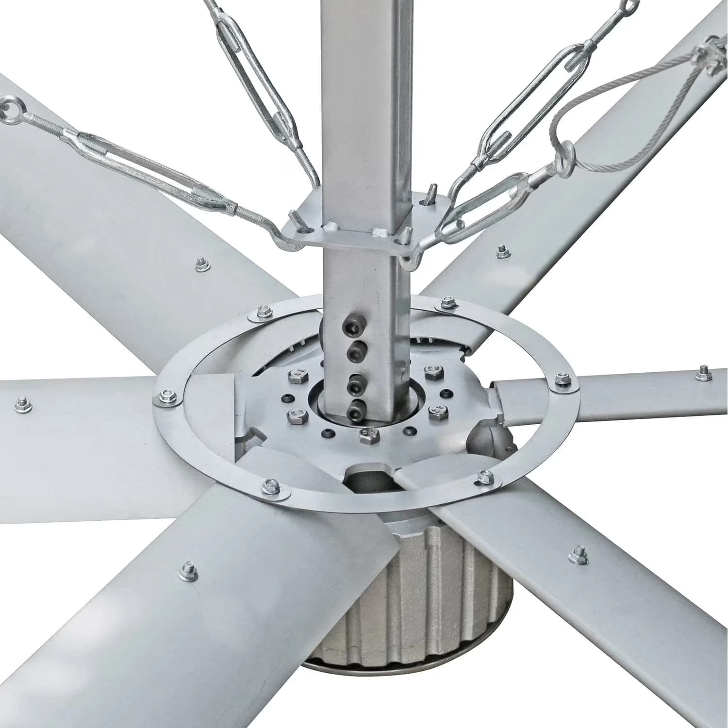 Ceiling Fan Premium with 240V, Reversible Blades, 12' Diameter High Volume Low Speed - Silver Model 73BBC4