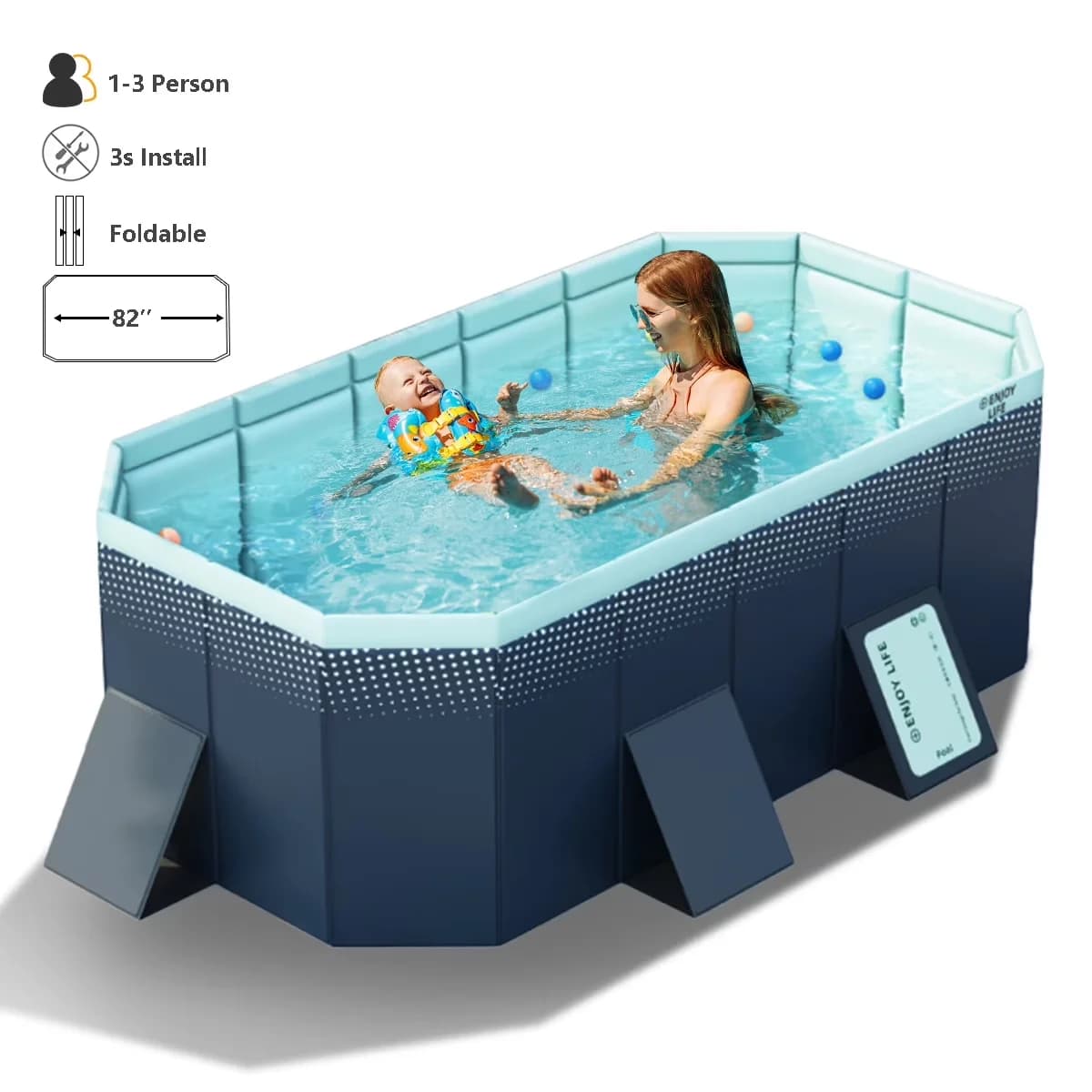 Versatile Inflatable Pool with Puncture Proof, Non-Inflatable Extra Large Family Pools, Foldable Swimming - Blue Model F0F3BD