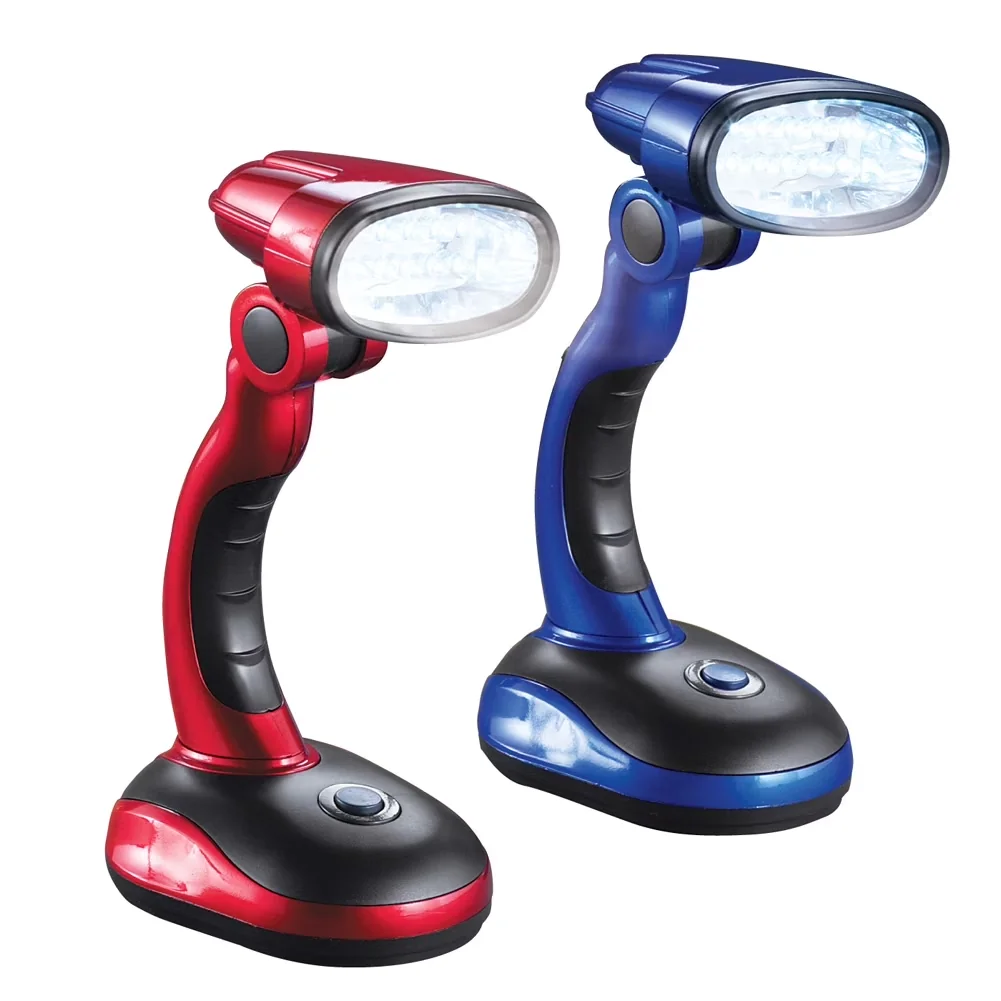 Desk Lamp Efficient with LED, Battery, Includes push button on/off switch - Plastic Red Model A71007