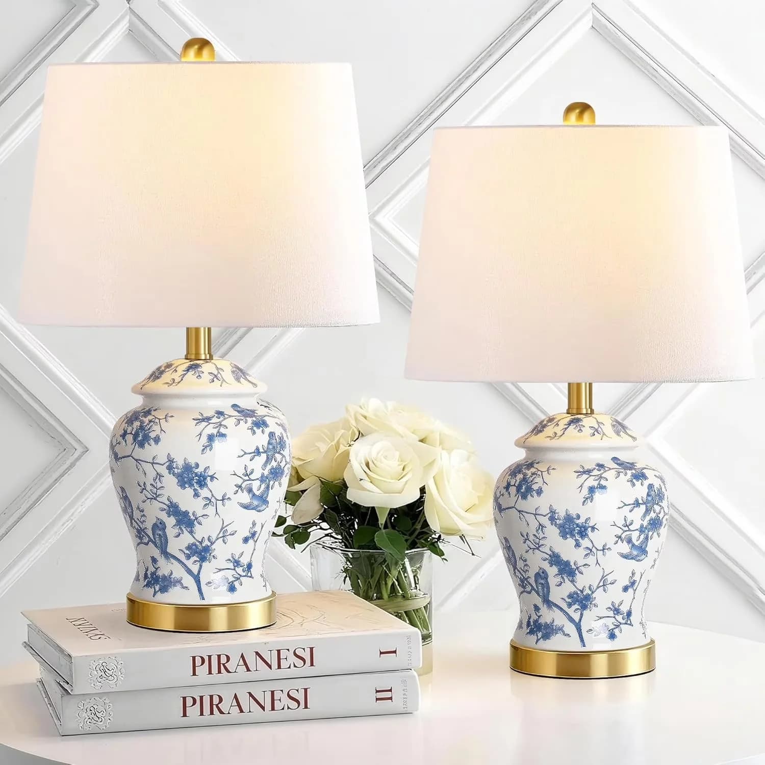 Lamp Reliable with LED, Modern, Large Blue and White Table - Blue Ceramic for Bedroom Model 7FFC45