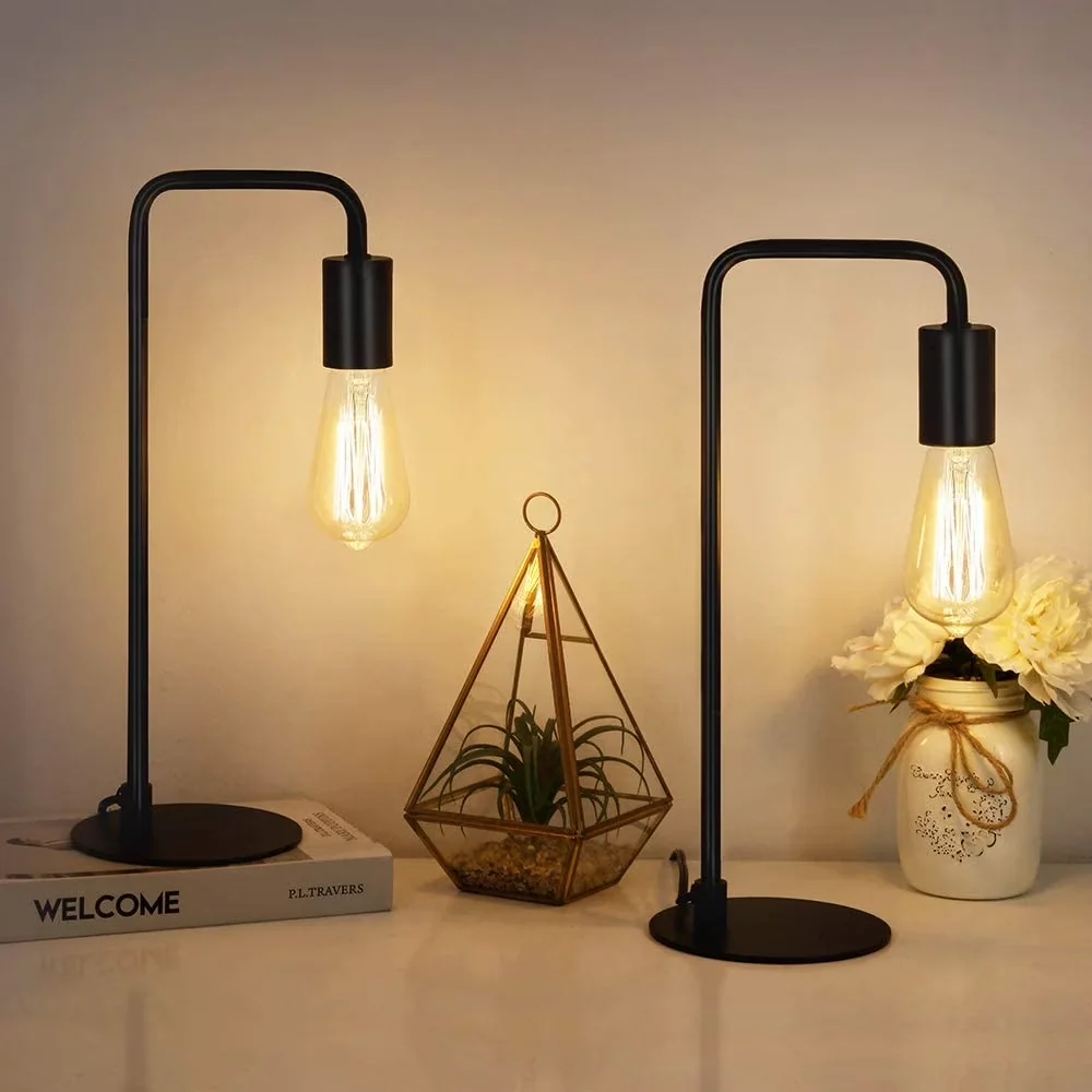 Compact Lamp Set with Incandescent, Industrial, Industrial Table Lamps of 2 - Black Metal Model A37F3E