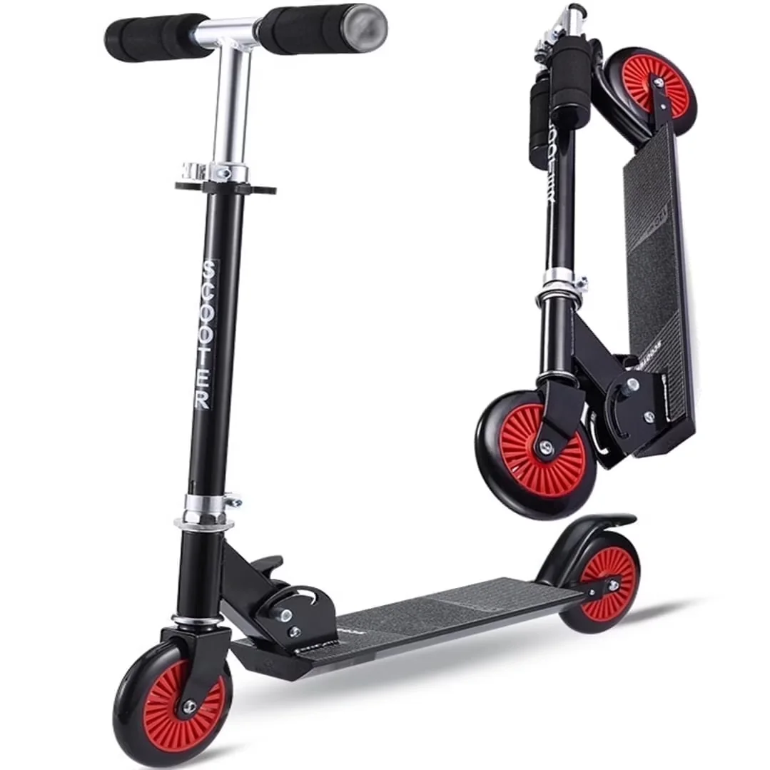Compact Scooter with Foldable, Adjust Handlebar, Kids - Metal Black for Daily Use Model BEB4B0