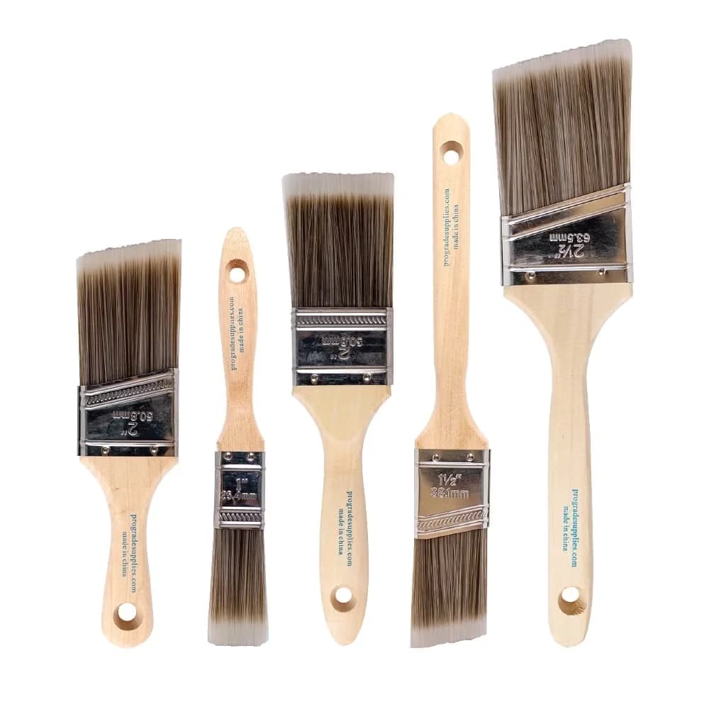 Innovative Paint Tools Supplies - Paint Brushes Rollers Tray with Durable, Flat & Angle, 5-Piece Brush Set - Stainless Steel 5pk Soft Model 5A9DEE