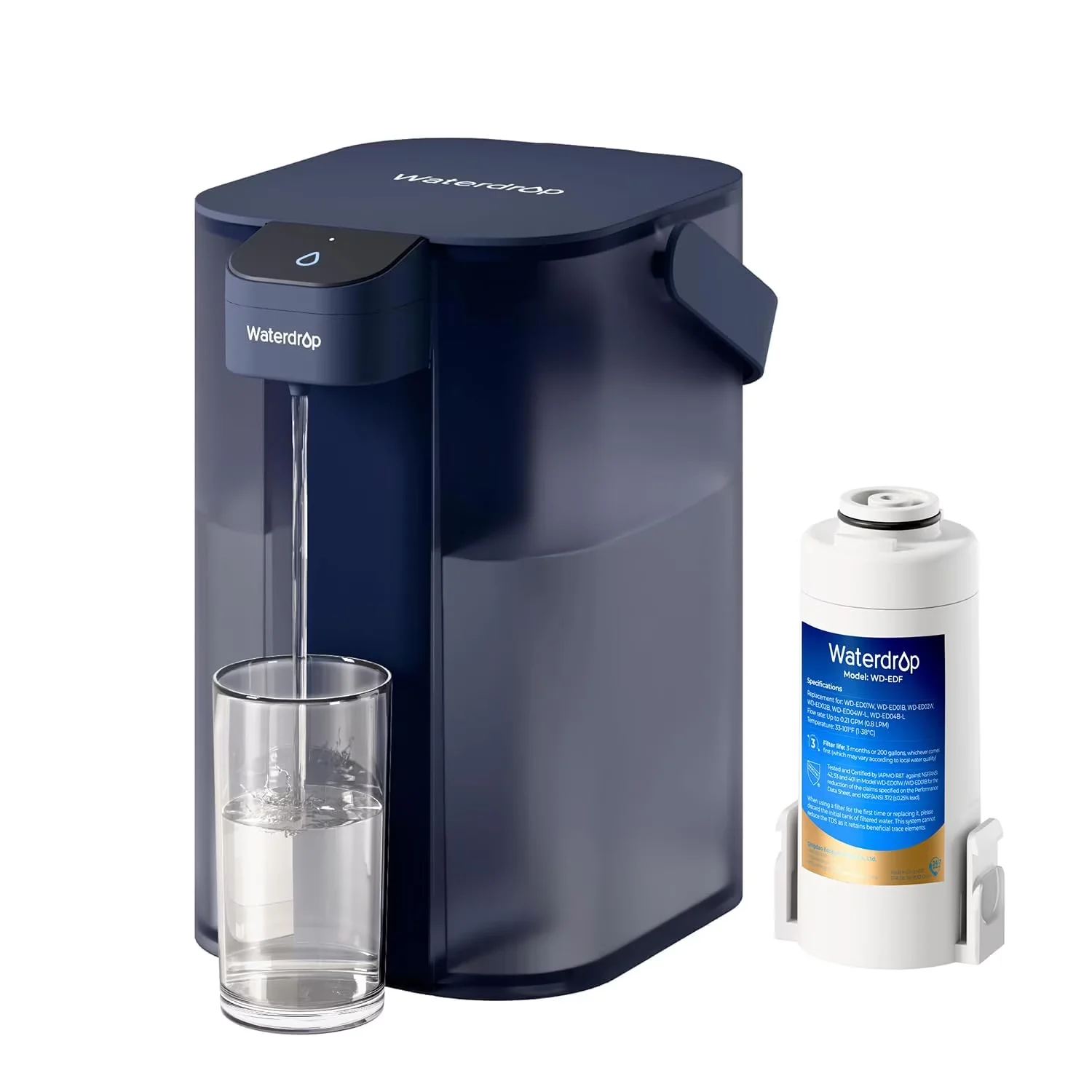 Versatile Water Filtration with Automatic Shut Off, Lead - Stainless Steel, Plastic Blue Model 053C6B