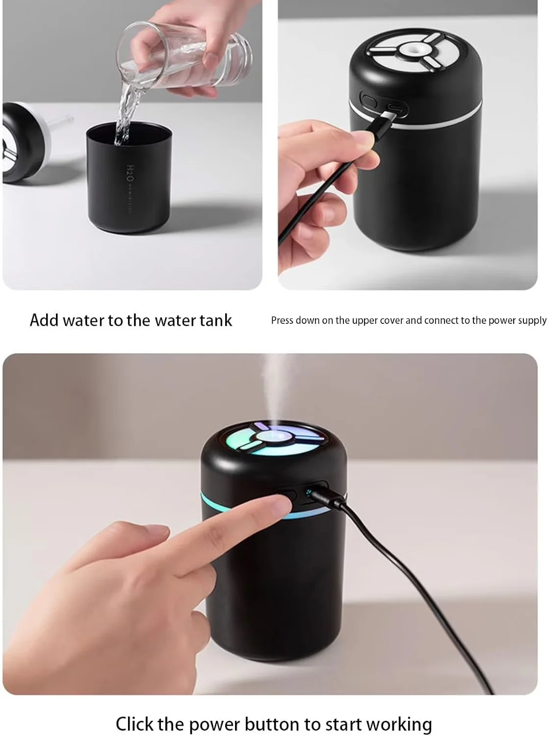 Reliable Humidifier with Automatic Shut-Off, 300ml USB Cool Mist Small, Colorful Dreamy Lights Perfect - Black for Bedroom, Office Model 7B7C63