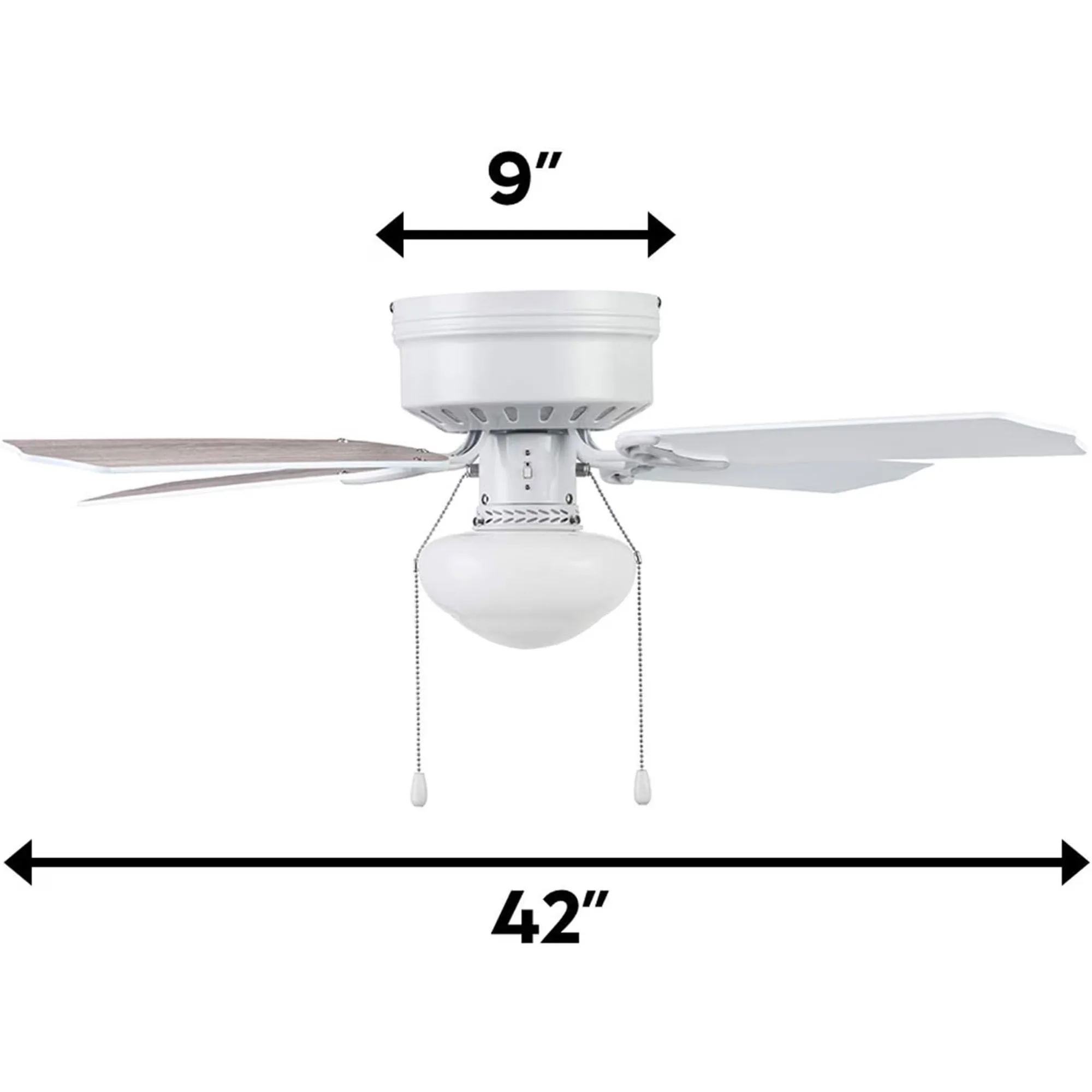Compact Ceiling Fan with LED, Reversible Blades, Traditional - Opal Glass White Model C57C6B
