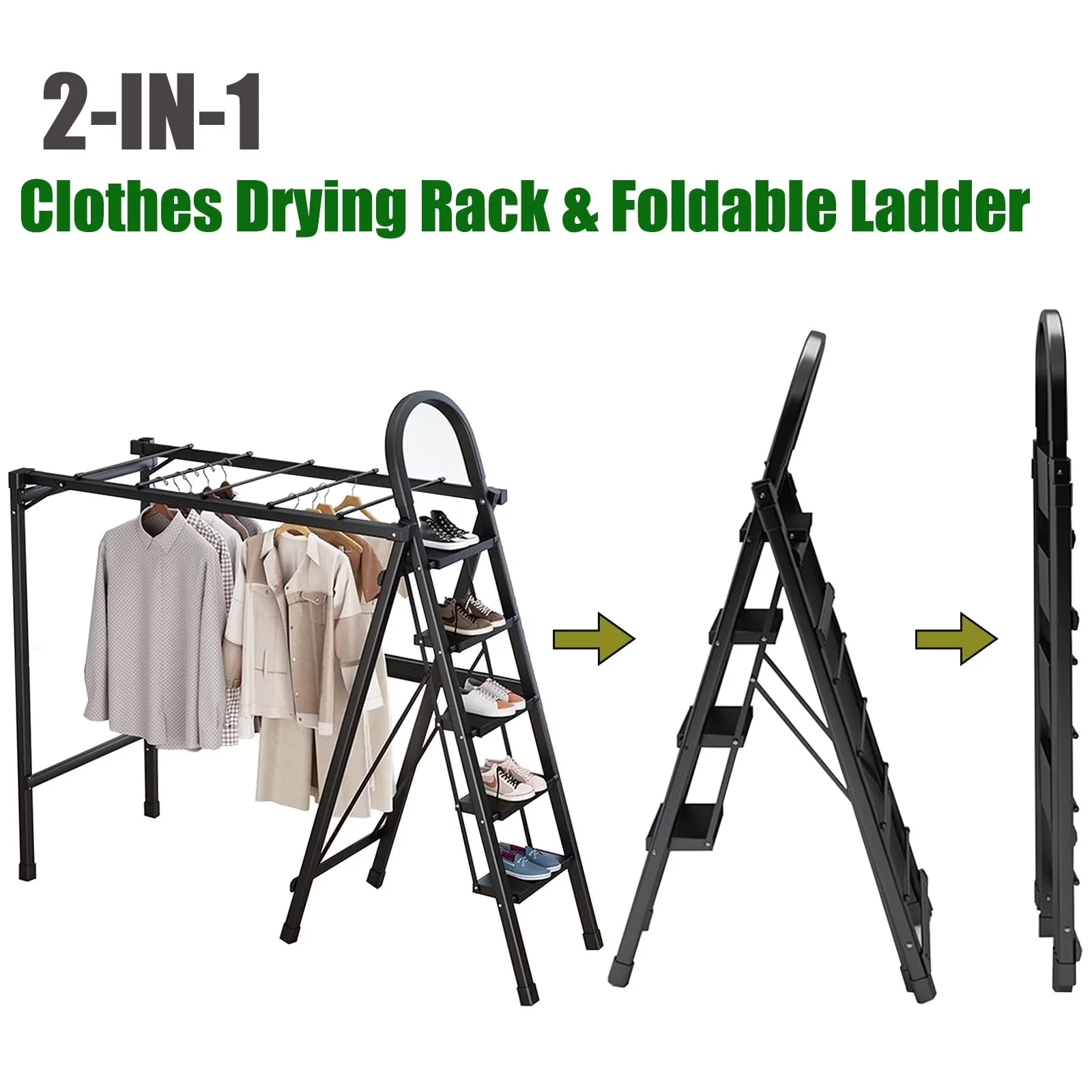 Durable Building Material with Adjustable, Multi-Purpose 6 Step Folding Ladder, 335-lb Load Capacity - Black Metal Model B2267E