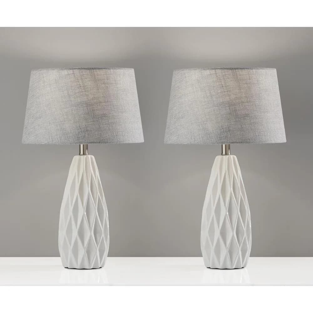 Compact Table Lamp with Incandescent, Modern, Joan 2 Pc. Bonus Pack - Ceramic White Model 1CCFEA
