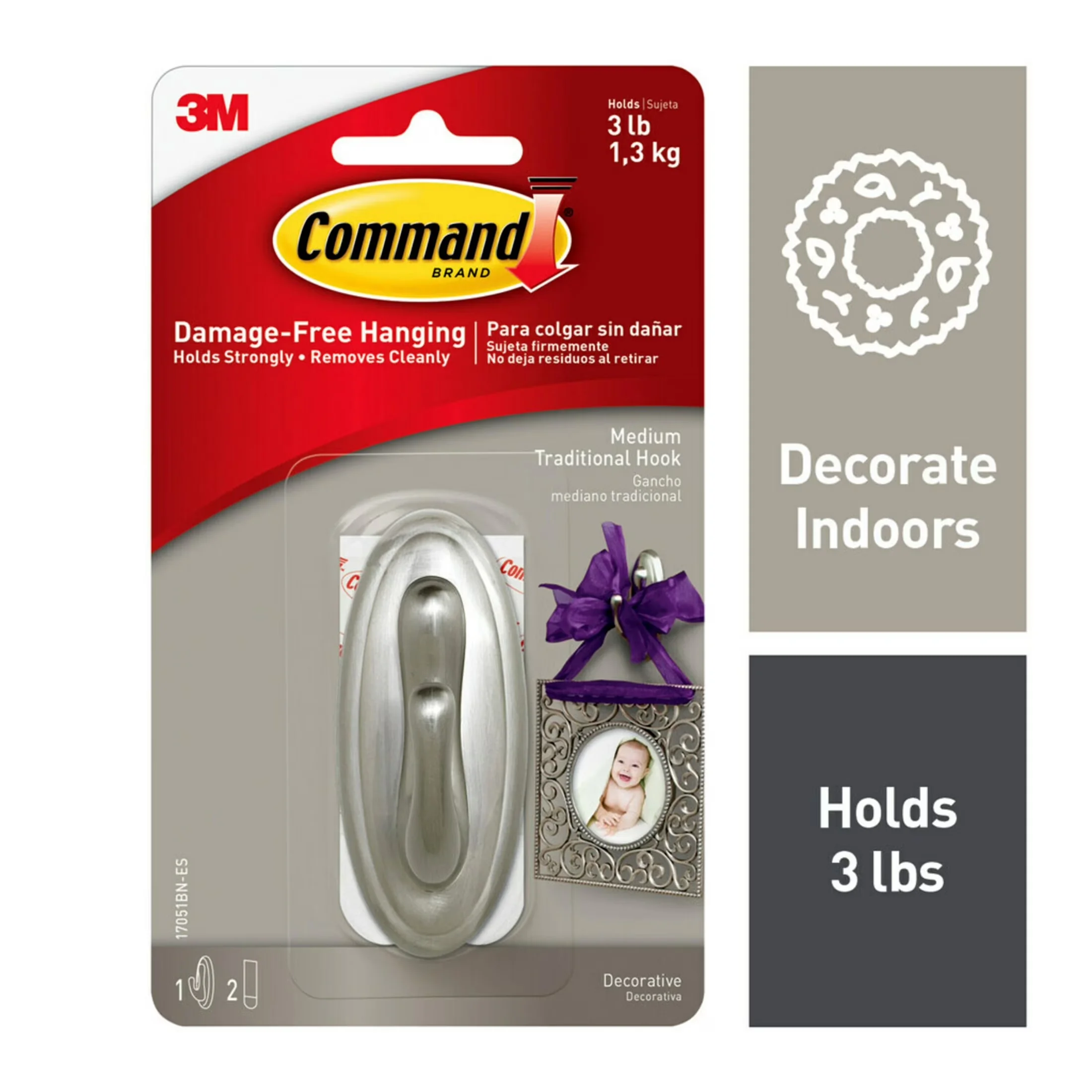 Stylish Damage-Free Hanging with Easy Installation, Wall-Mountable - Silver Plastic Model 1E5AD8