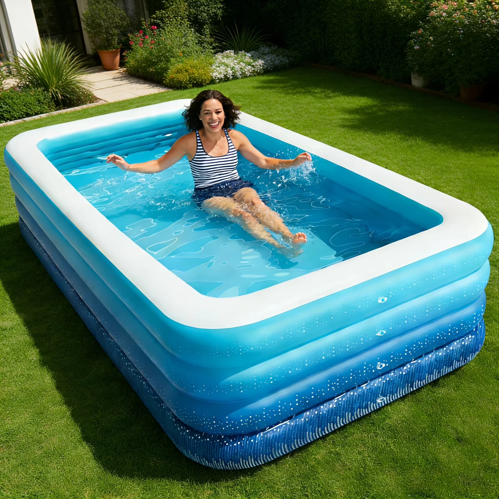 Professional Inflatable Pool with Foldable Portable Above Ground, Thickened Adult Swimming - Blue Model 623DB2