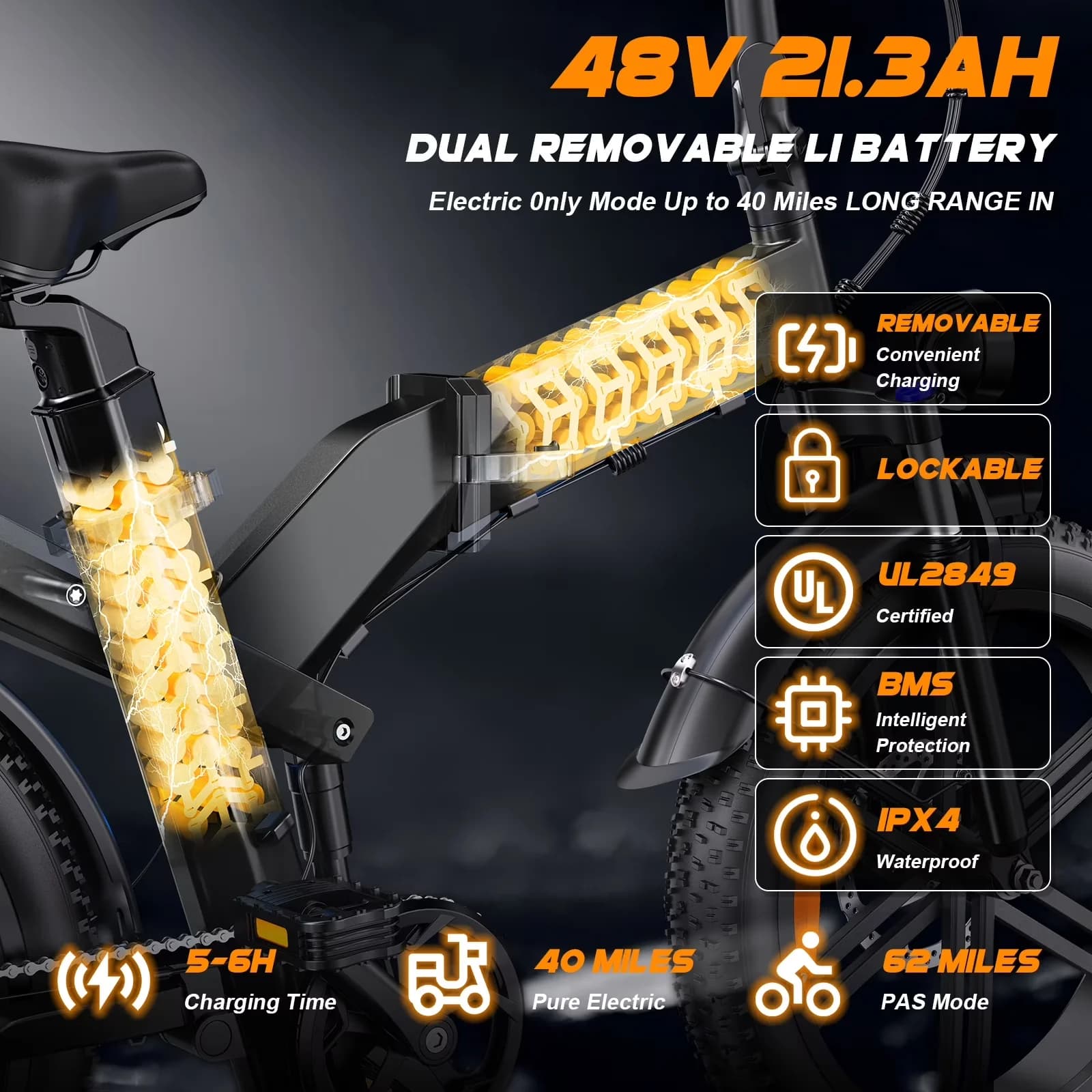 Stylish Electric Bike with Battery, 750W, 48V - Black X20 - Heavy Duty Model 9BB4EA