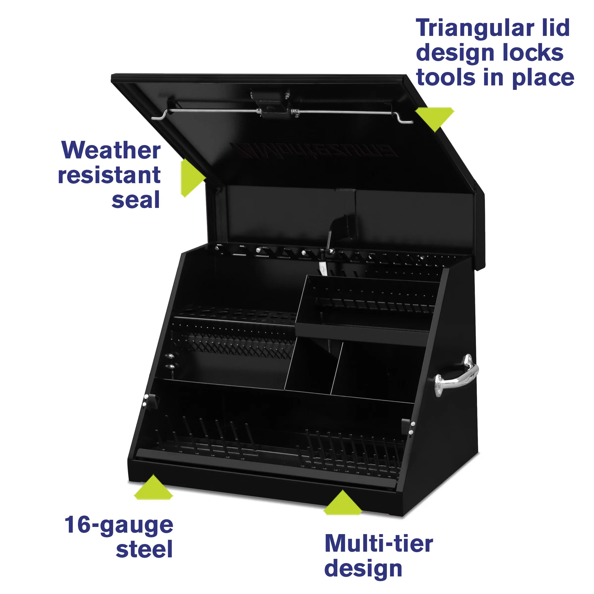 Toolstorage Versatile with Lockable, black), 26" x 18" Triangle Toolbox (steel - Steel Black Model 3F5BE8
