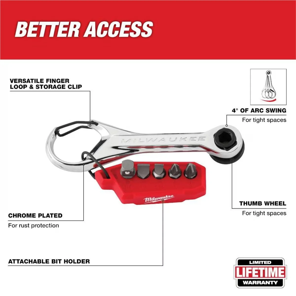 Hand Tool Reliable with 7-in-1 Multi-Bit Mini Ratchet, Chrome-plated for rust protection - Black Model B4B0D9