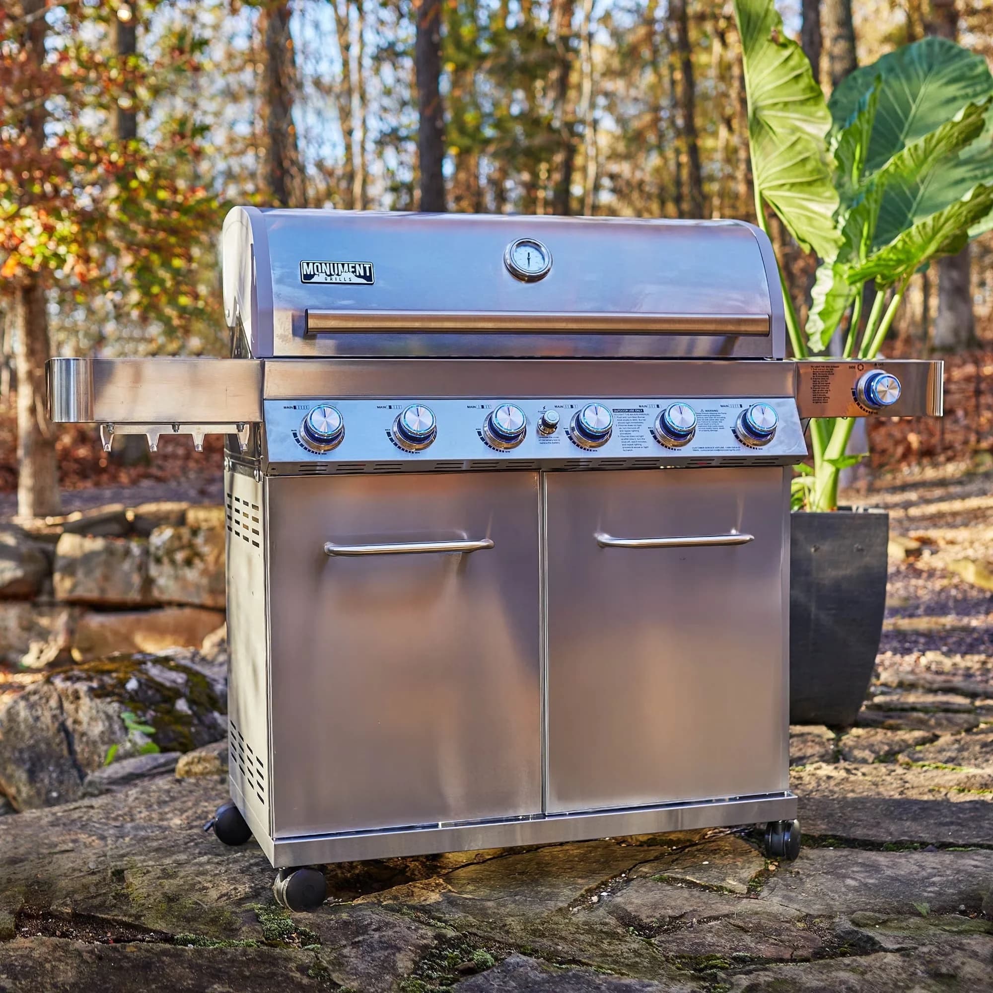 Innovative Gas Grill with LED, 84000 BTU, Free Rotisserie Kit - Silver Stainless Steel Model 42ADD0