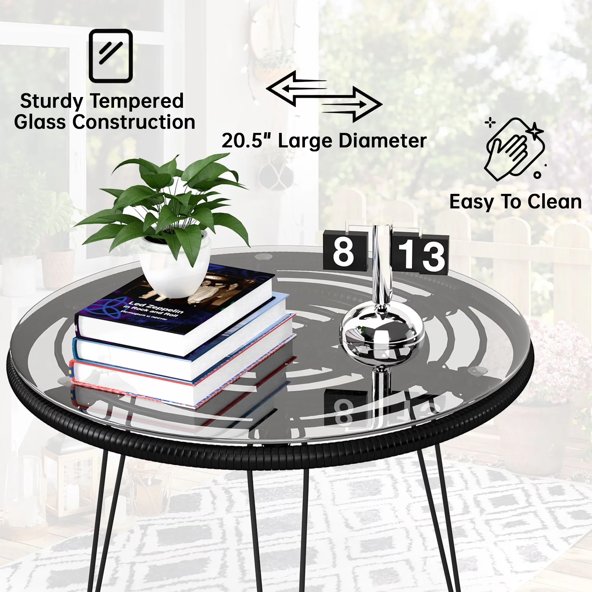 Professional Patio Dining Set with Waterproof, 3 Pieces Bistro, Black - Black Rattan Model 953CB7