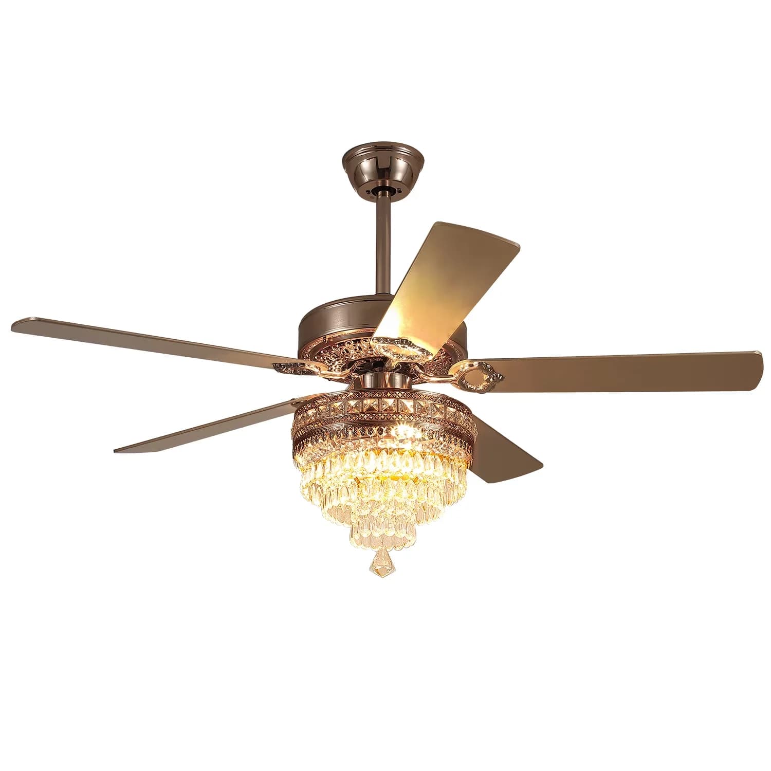 Ceiling Fan Stylish with LED, Remote Controlled, Farmhouse - Crystal Gold for Living Room, Bedroom Model BE692D