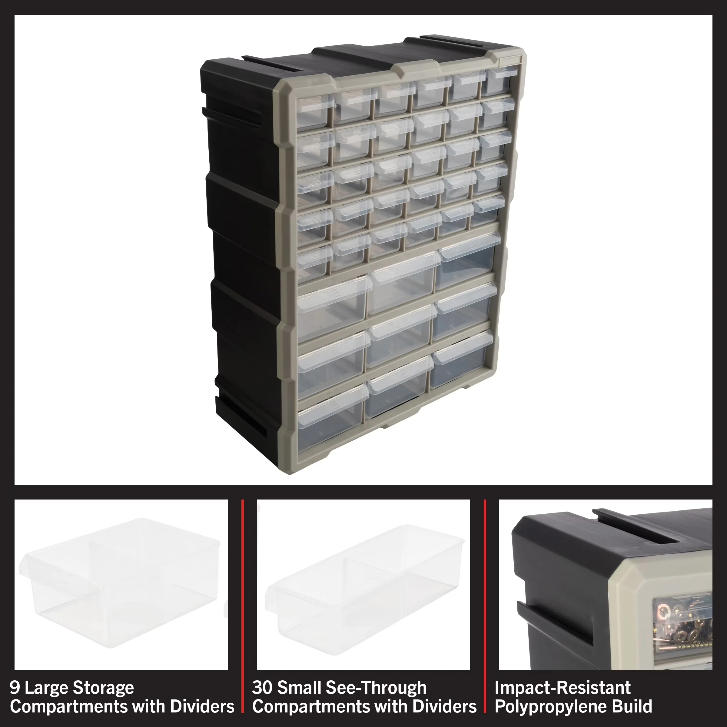 Innovative Toolstorage with Storage, Black, 39-Drawer Small Part Organizer - Black Polypropylene Model 12DC44