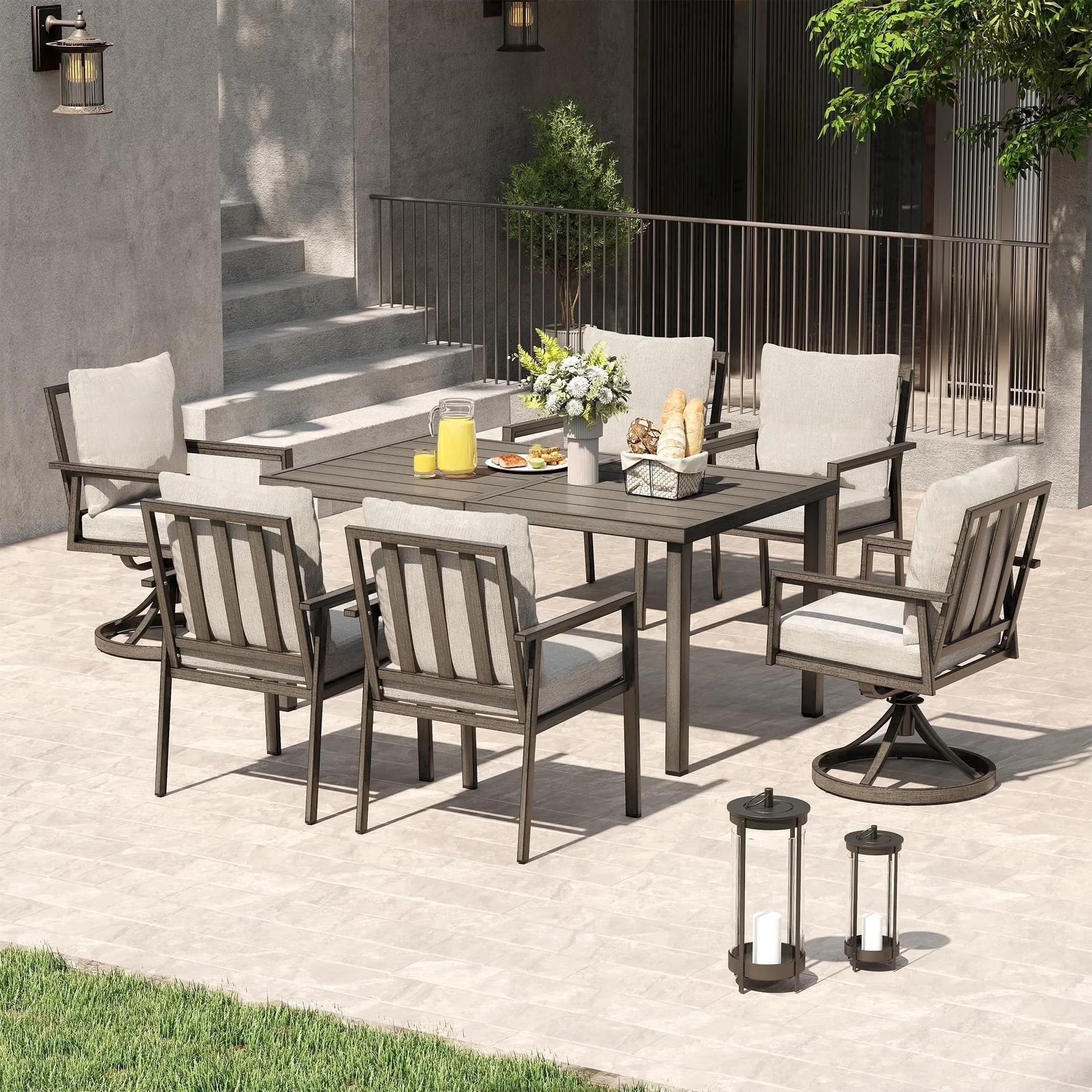 Modern Patio Dining Set with Weatherproof - Gray Aluminum Outdoor - Contemporary Style Model 4CD861