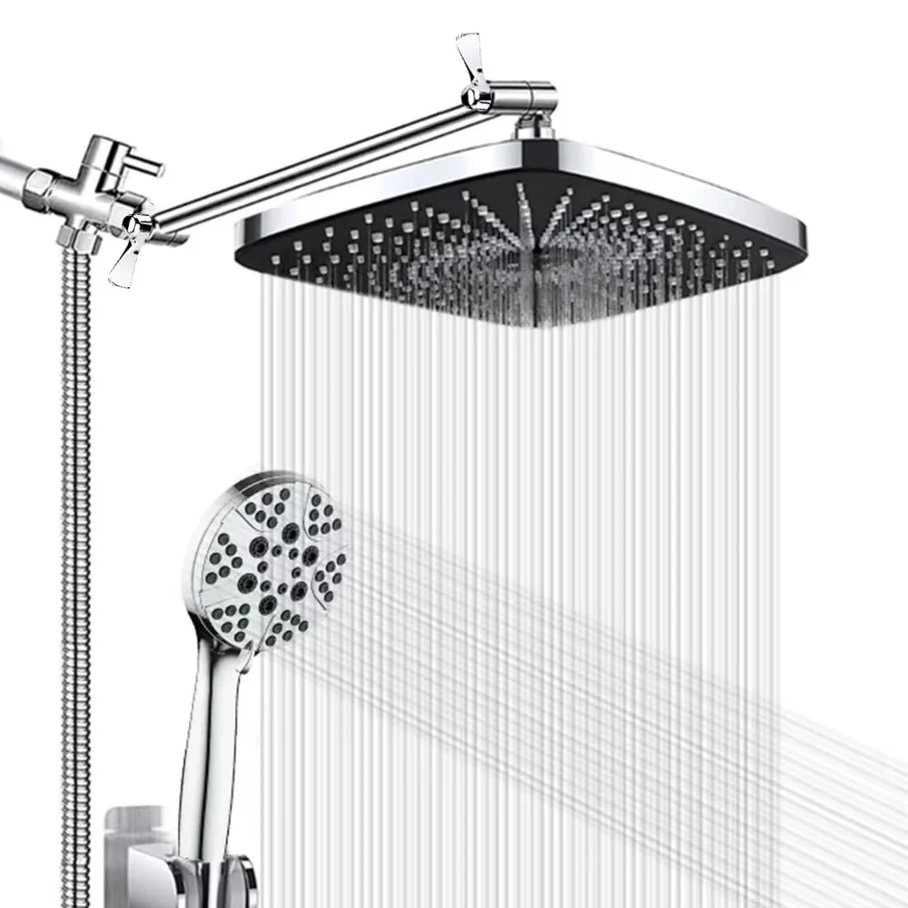 Shower Head Innovative with Adjustable Angle, 5-Setting High Pressure 12 inch Rain - Silver Stainless Steel Model 0DCDDC