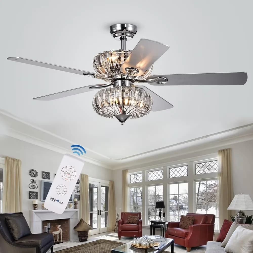 Sleek Ceiling Fan with Incandescent, Glam - Silver, Clear, Multicolor Crystal Model 9FB2E6