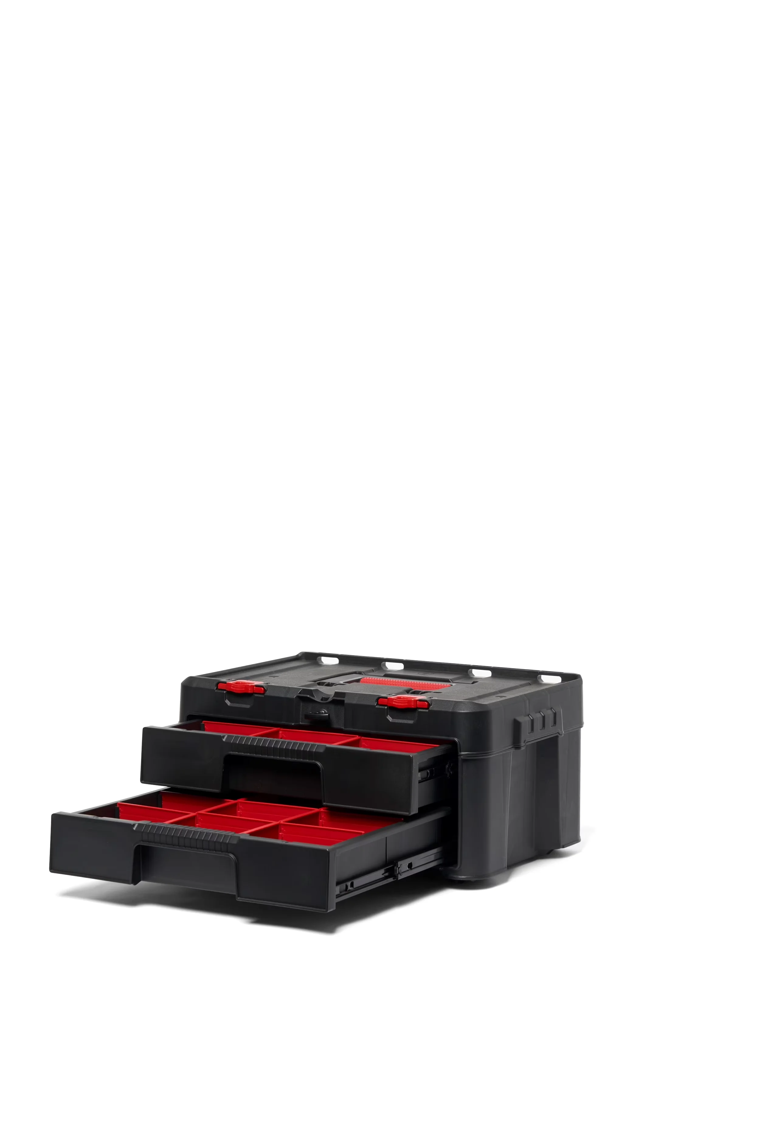 Innovative Toolstorage with Portable, Heavy-Duty, Stack-n-Roll Two Drawer Tool Box - Resin Black Model E1373D