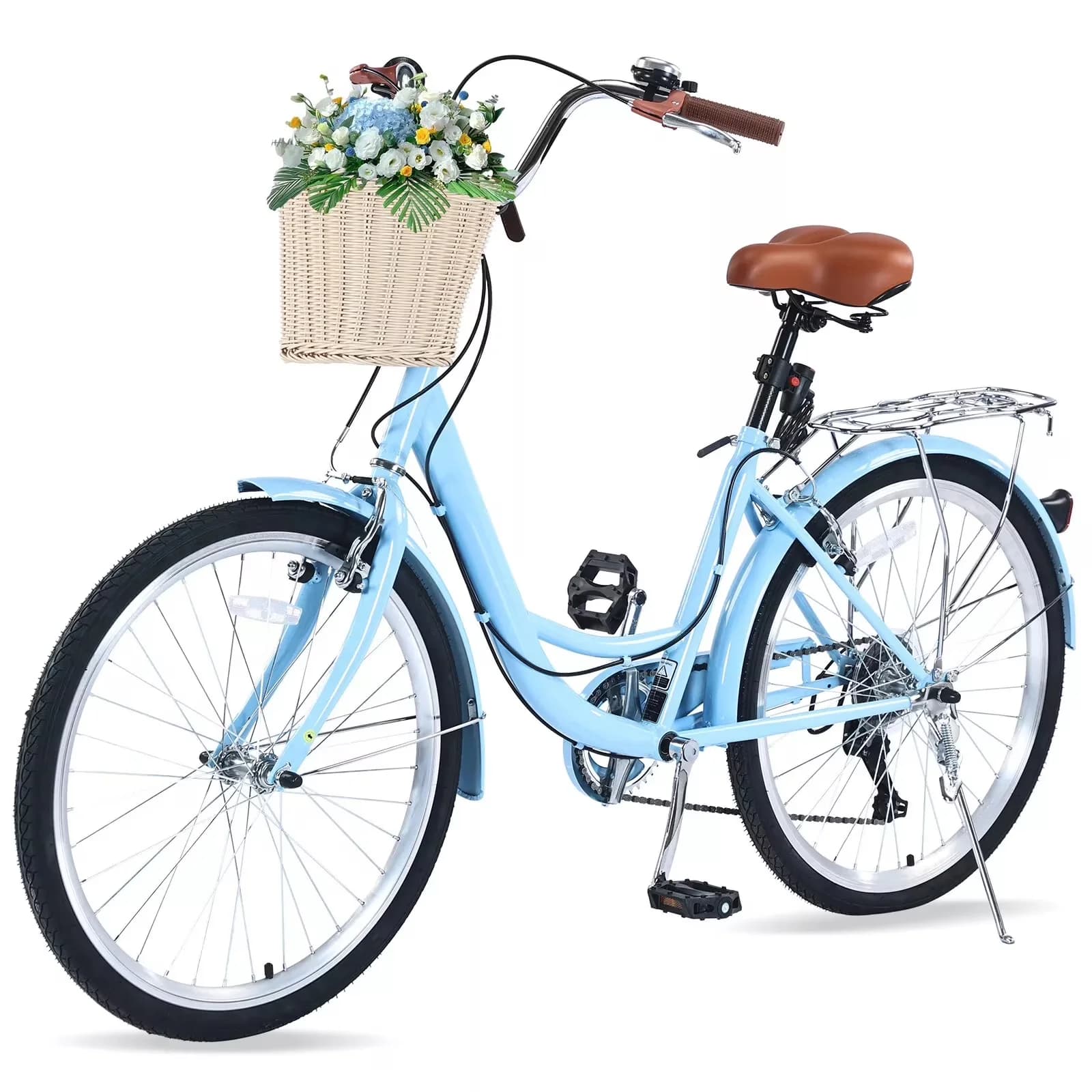 Cruiser Bike Classic with Adjustable Seat, Color:Blue, 24" 7 Speed Adult Beach Bicycle - Blue Model 3C6B94