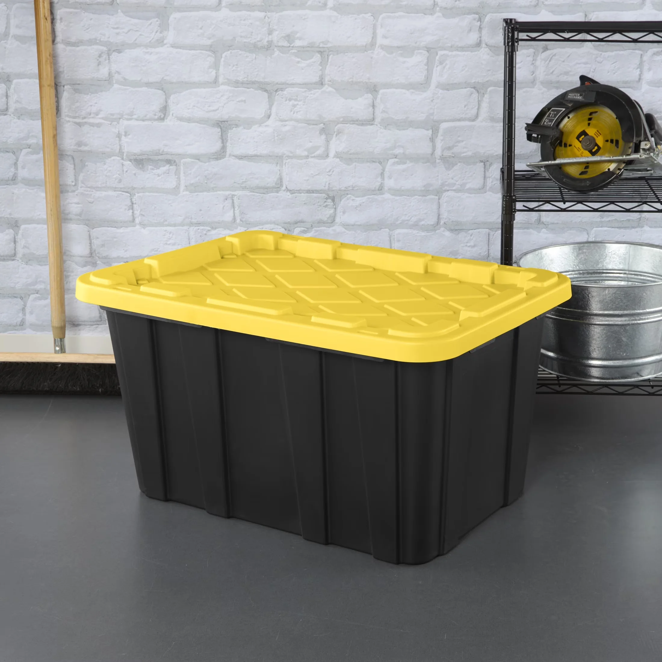 Compact Garage Storage Supply with Stackable, Large Bin, 6 Pack - Plastic Yellow Model 055B1F