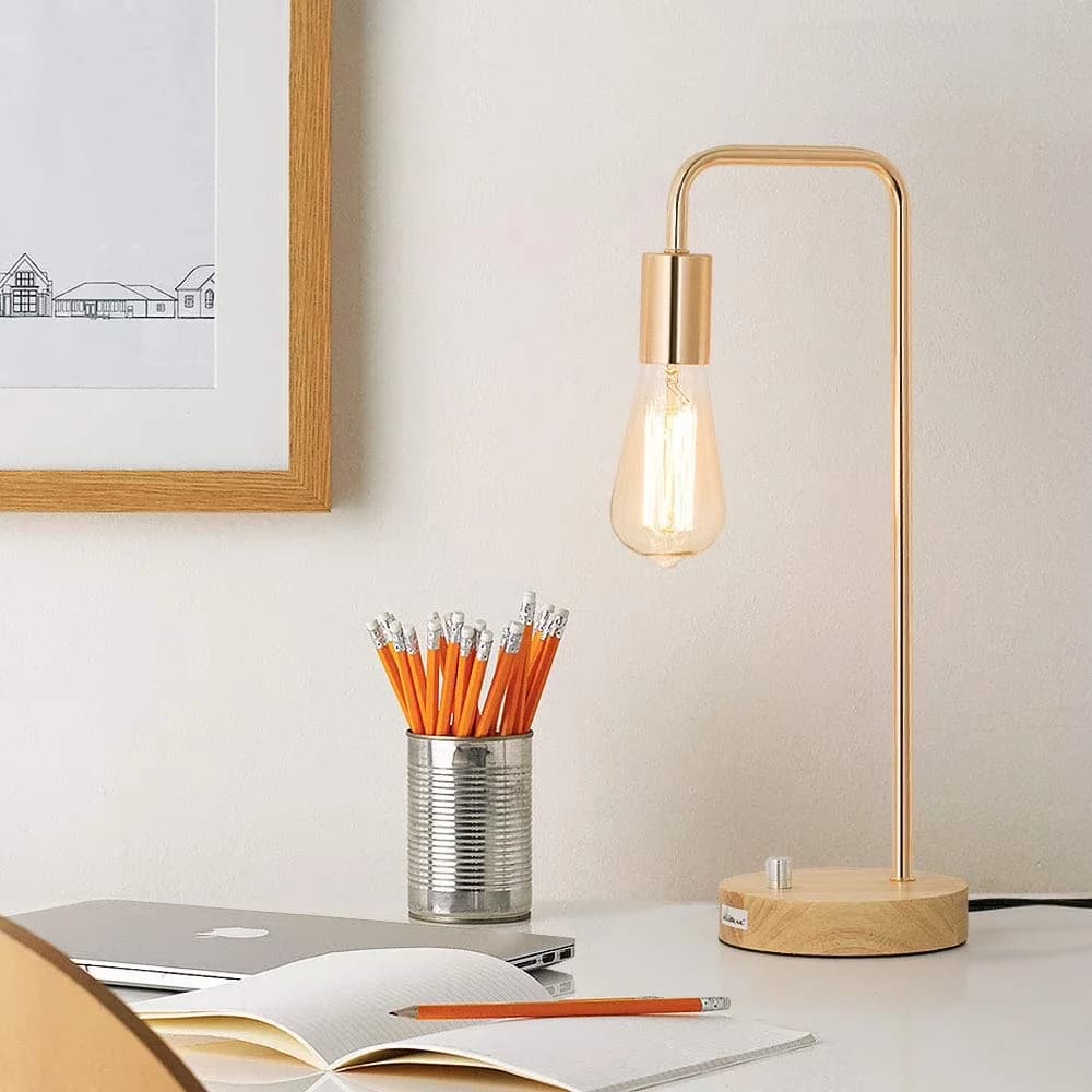 Table Lamp Classic with Halogen, Bedside Lamps, Dimmable - Metal, Wood Gold Model B4AEF3