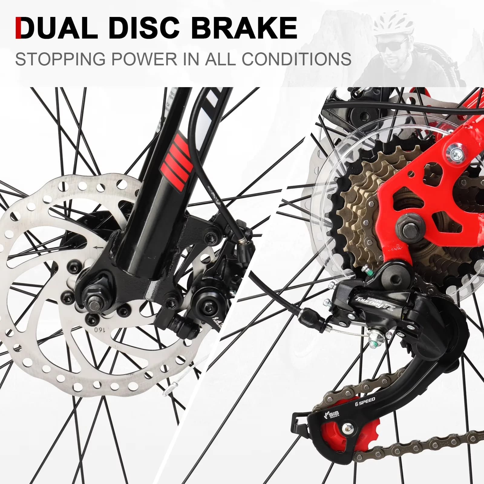 Versatile Mountain Bike with Lightweight, Compact, 27.5in Folding Shimano 21-Speed - Red Model 82A726