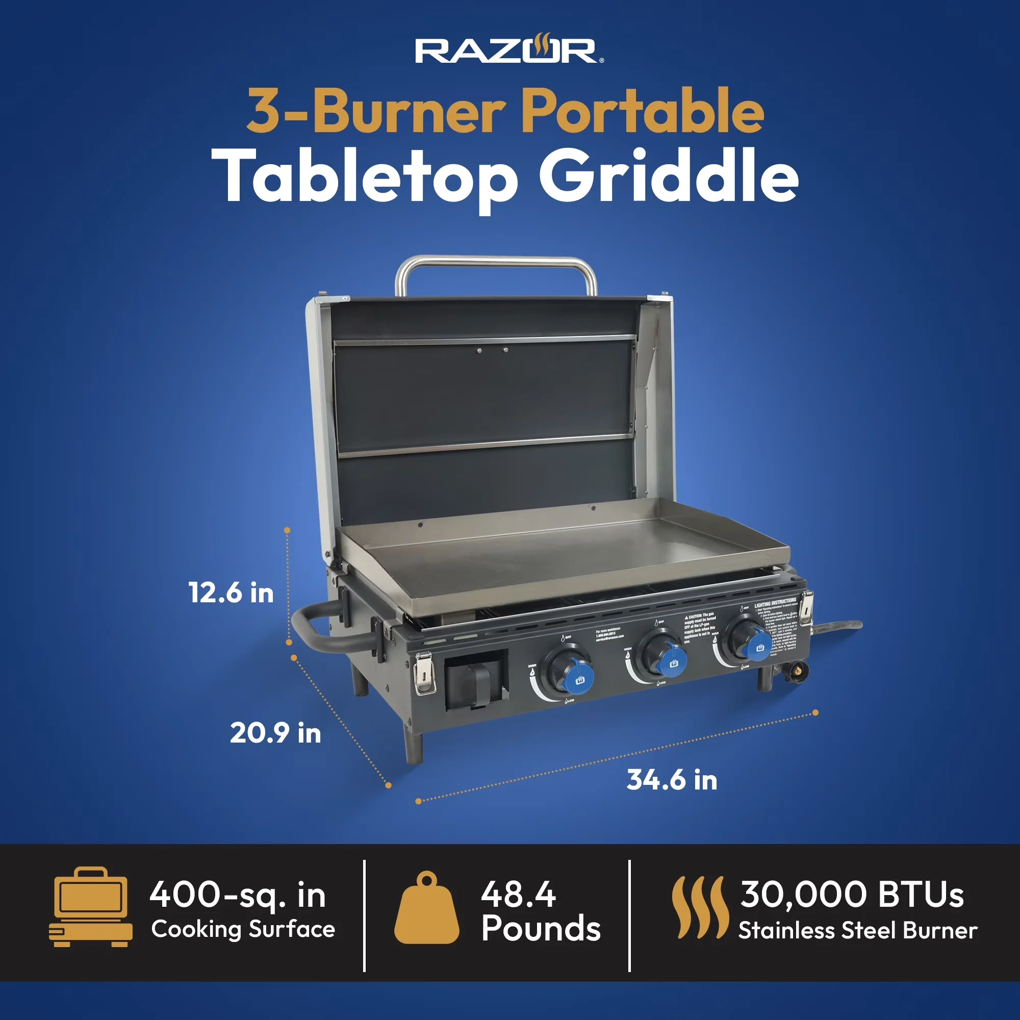 Efficient Flat Top Grill with Portable, Material: Steel - Steel Triple Model B5BD24