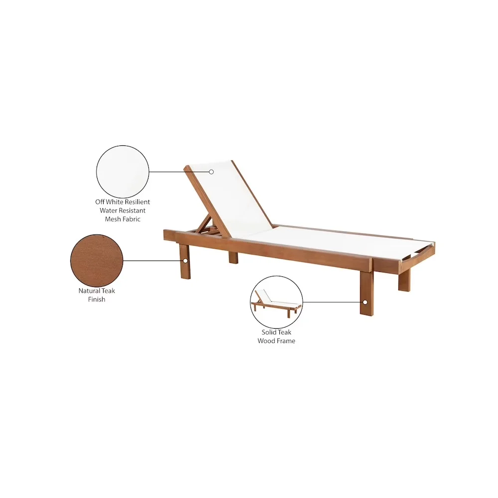 Premium Patio Chair with Water-Resistant, Natural Teak Finish - Fabric White Model 7F5F7A