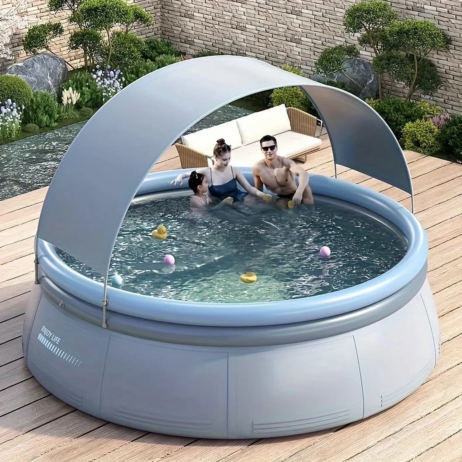Modern Inflatable Pool with 12ft Extra Large Swimming - Gray - Heavy Duty Model 601455