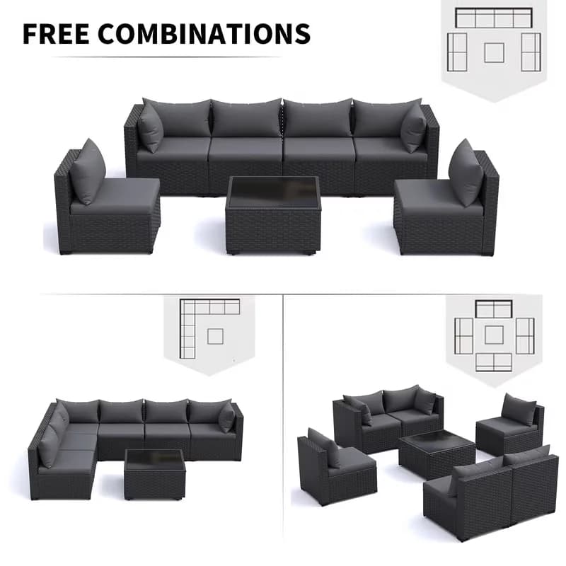 Modern Patio Dining Set with Waterproof, Couch, 7 Pieces Furniture - Long-Lasting Performance Model B17C63