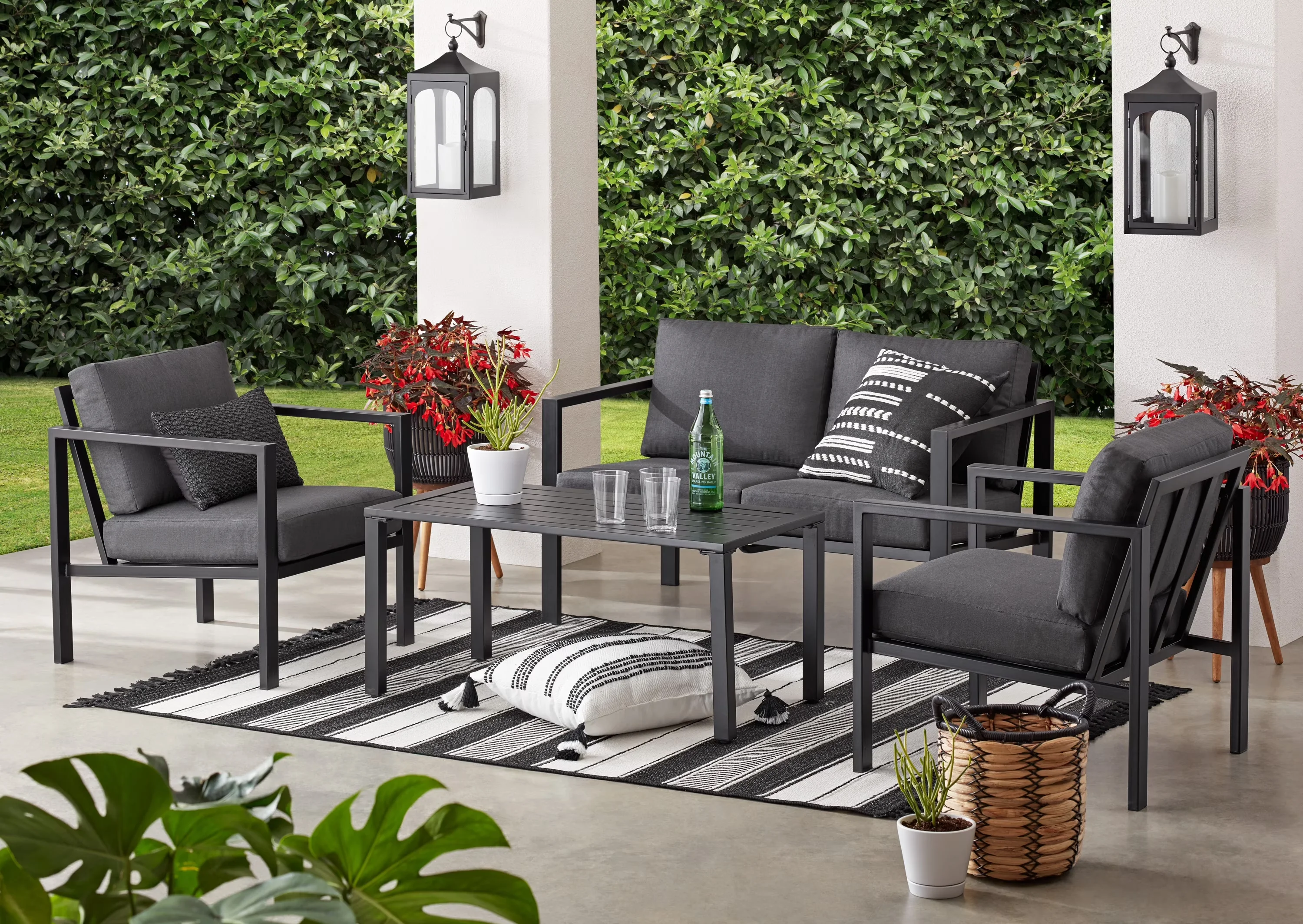 Quality Patio Conversation Set with Weatherproof, Gray, Seats 4 - Gray Olefin Model 8A9832
