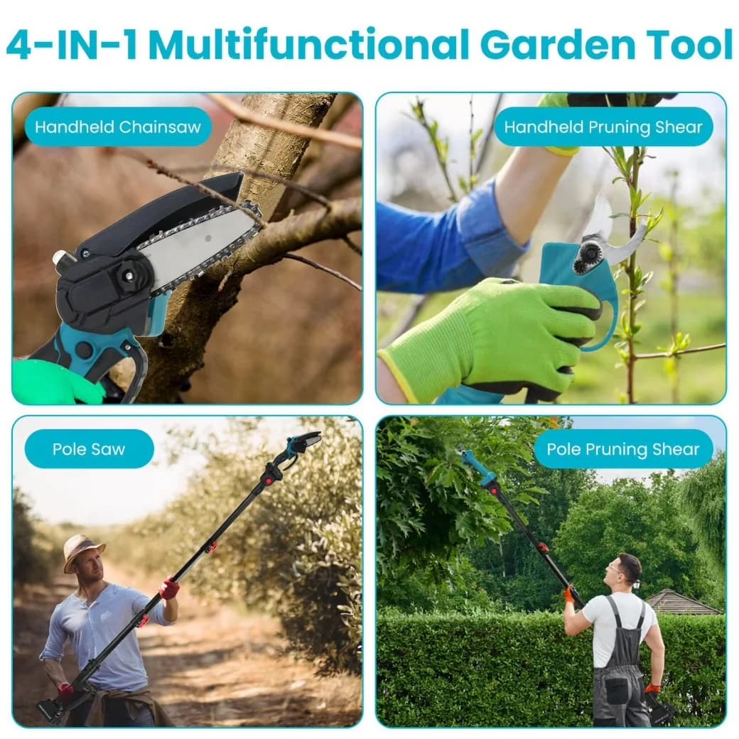 Efficient Pole Saw with Battery, Telescoping, Charging Time: About 2Hrs - Blue Model 2D2CFE