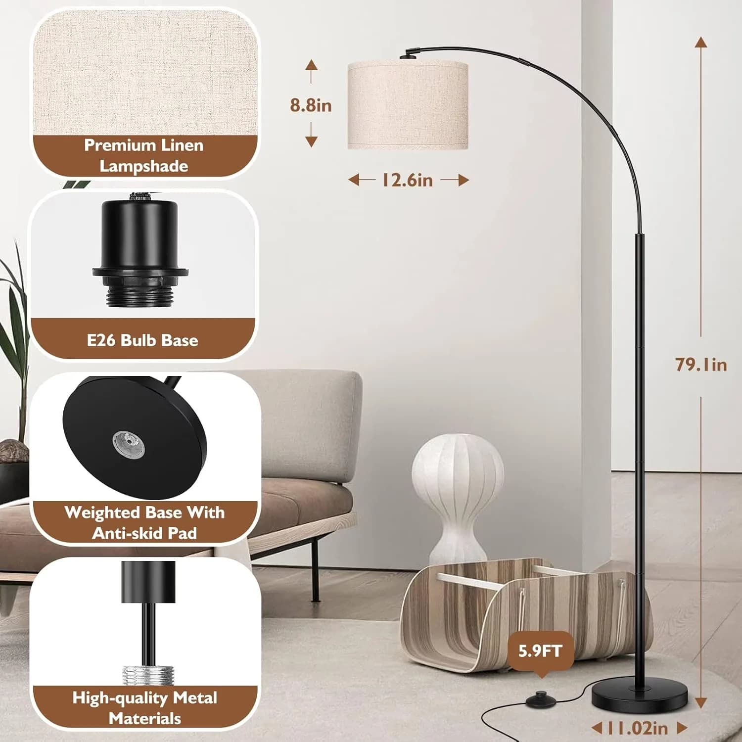 Innovative Floor Lamp with LED, Modern, Energy Efficient - Metal Beige Model 31D2FB